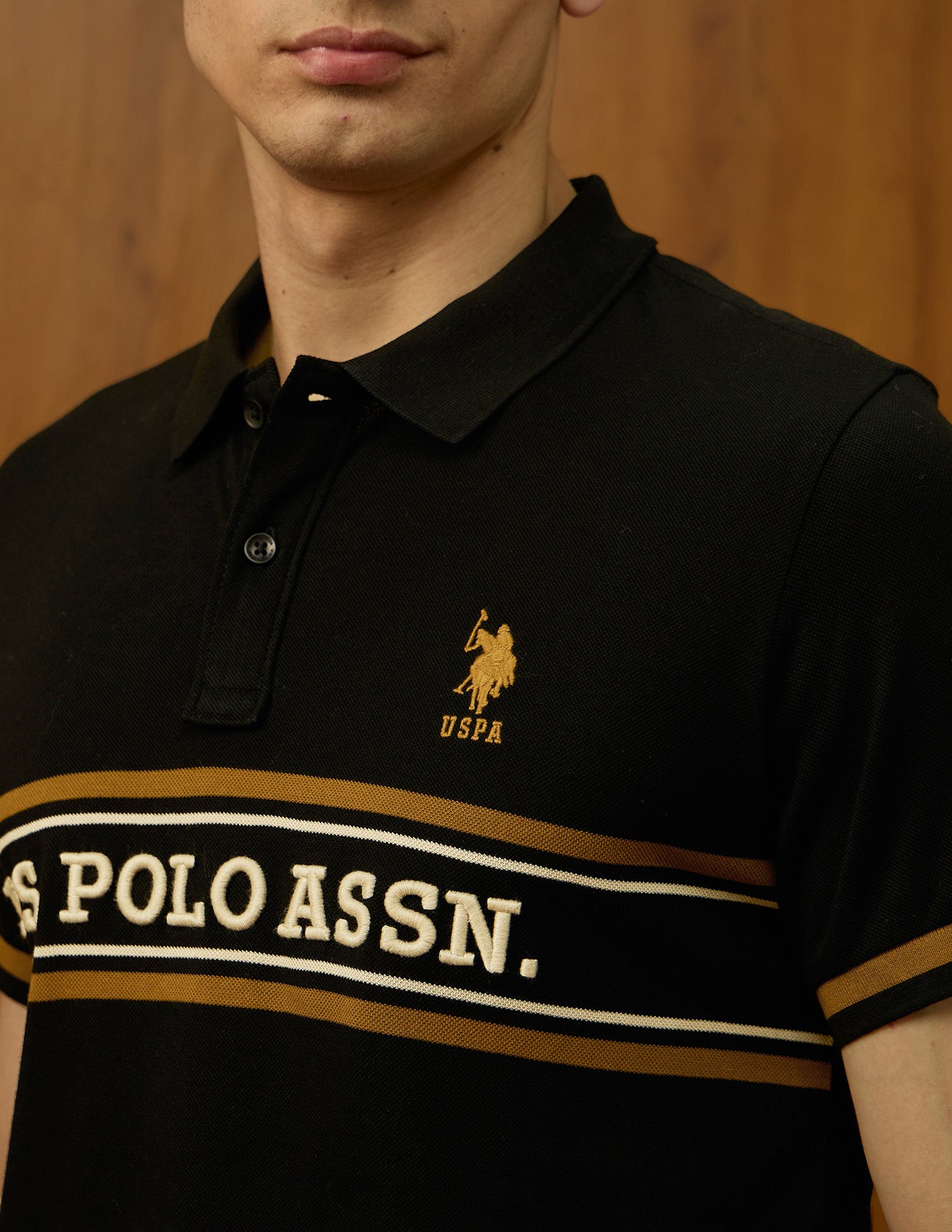 Brand Embroidered Varsity Polo Shirt Black - U.S. POLO ASSN. | Large