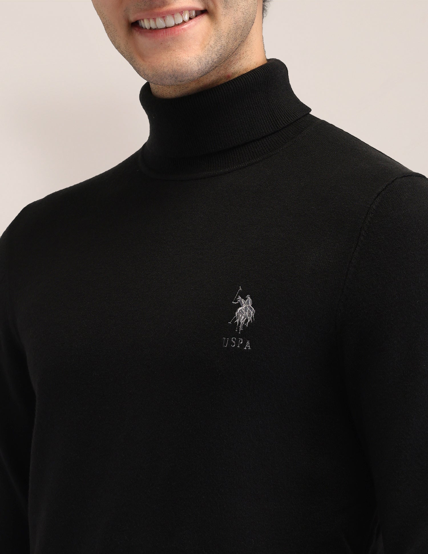 Solid Regular Fit Sweater Black - U.S. Polo Assn. India | Large
