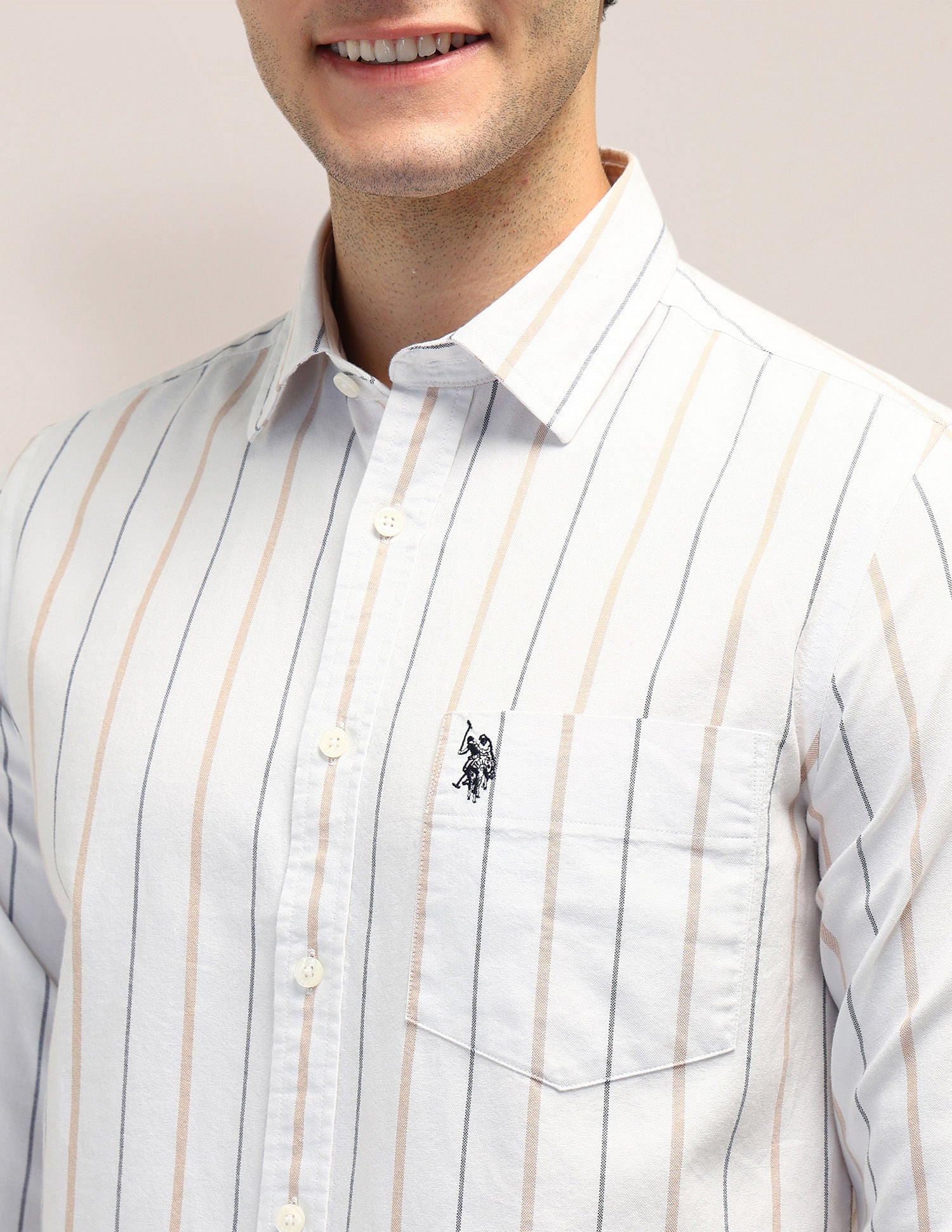 Tailored Fit Oxford Striped Shirt White - U.S. POLO ASSN. | Large