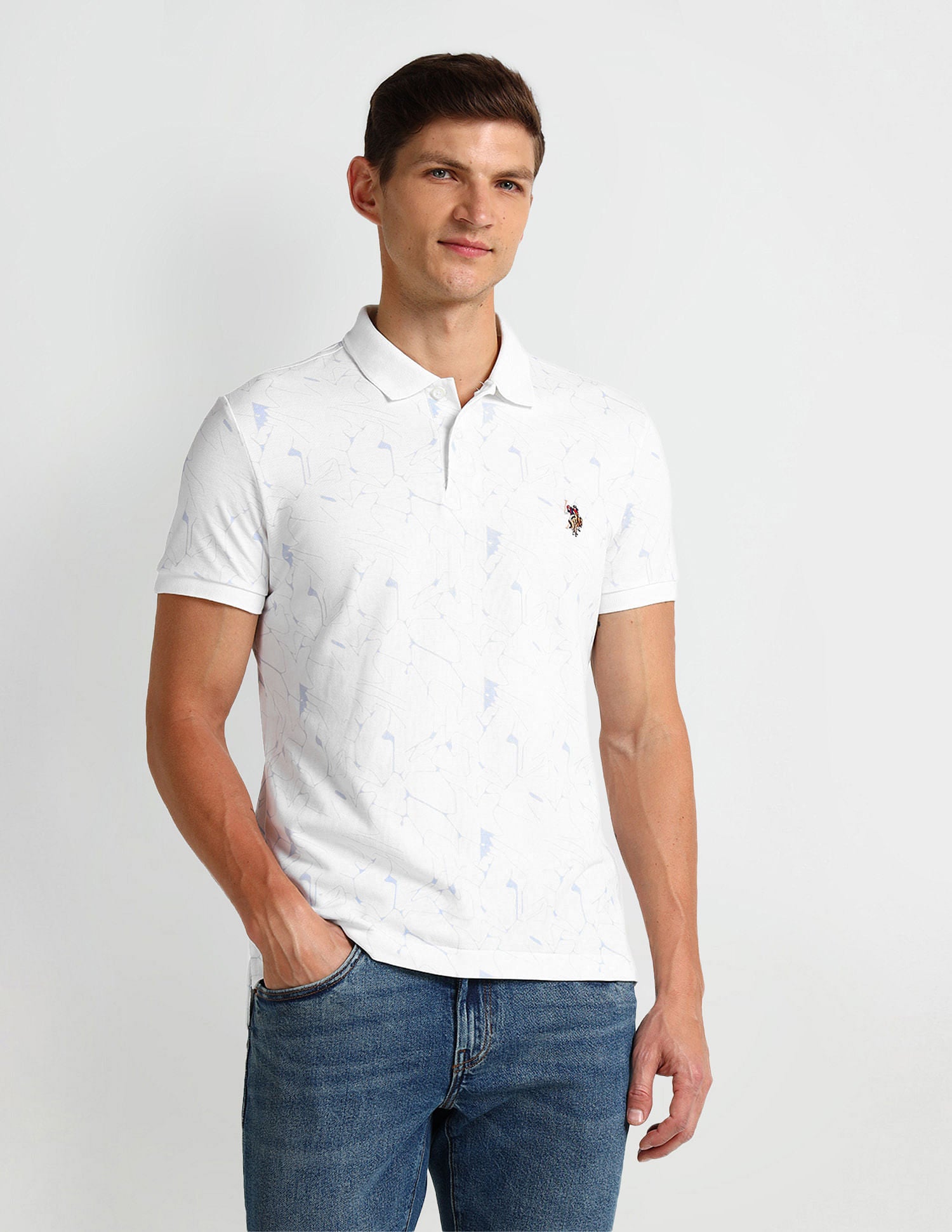 Muscle Fit Abstract Polo Shirt White - U.S. Polo Assn. India | Large