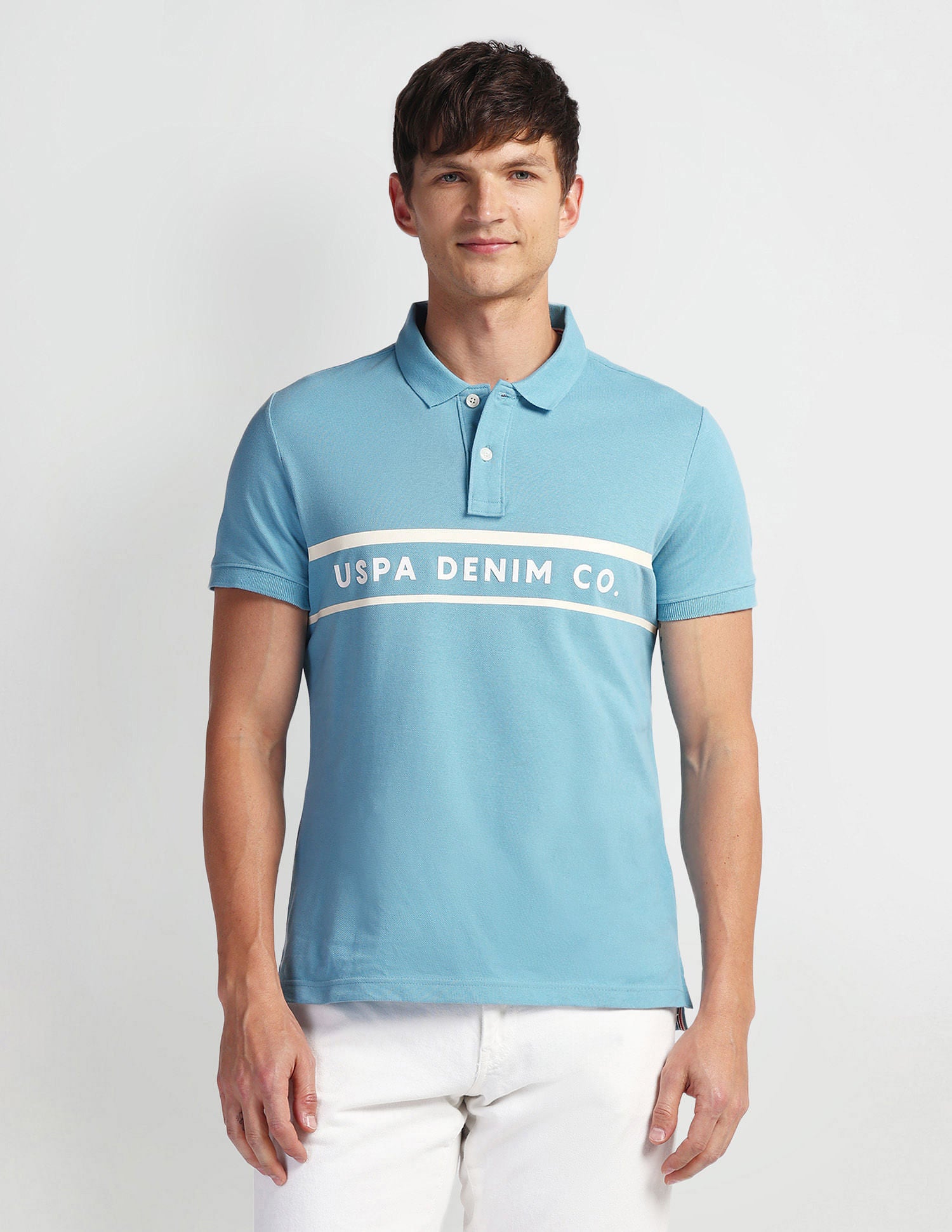 Brand Print Pique Polo Shirt Blue - U.S. Polo Assn. India | Large