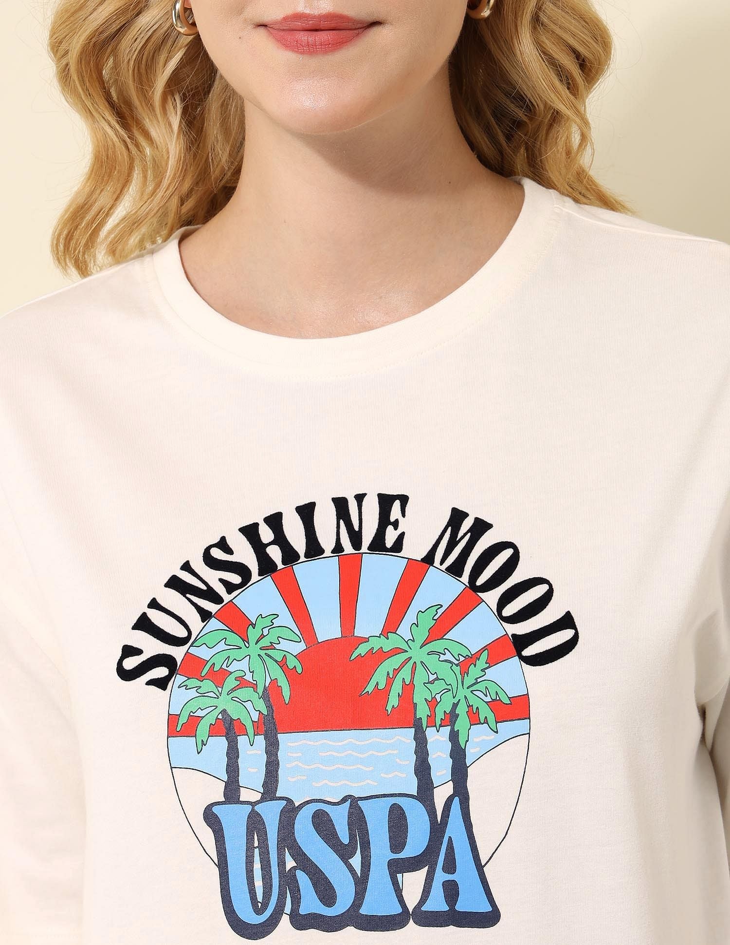 Boyfriend Fit Tropical Printed T-Shirt Off White - U.S. POLO ASSN. | Large