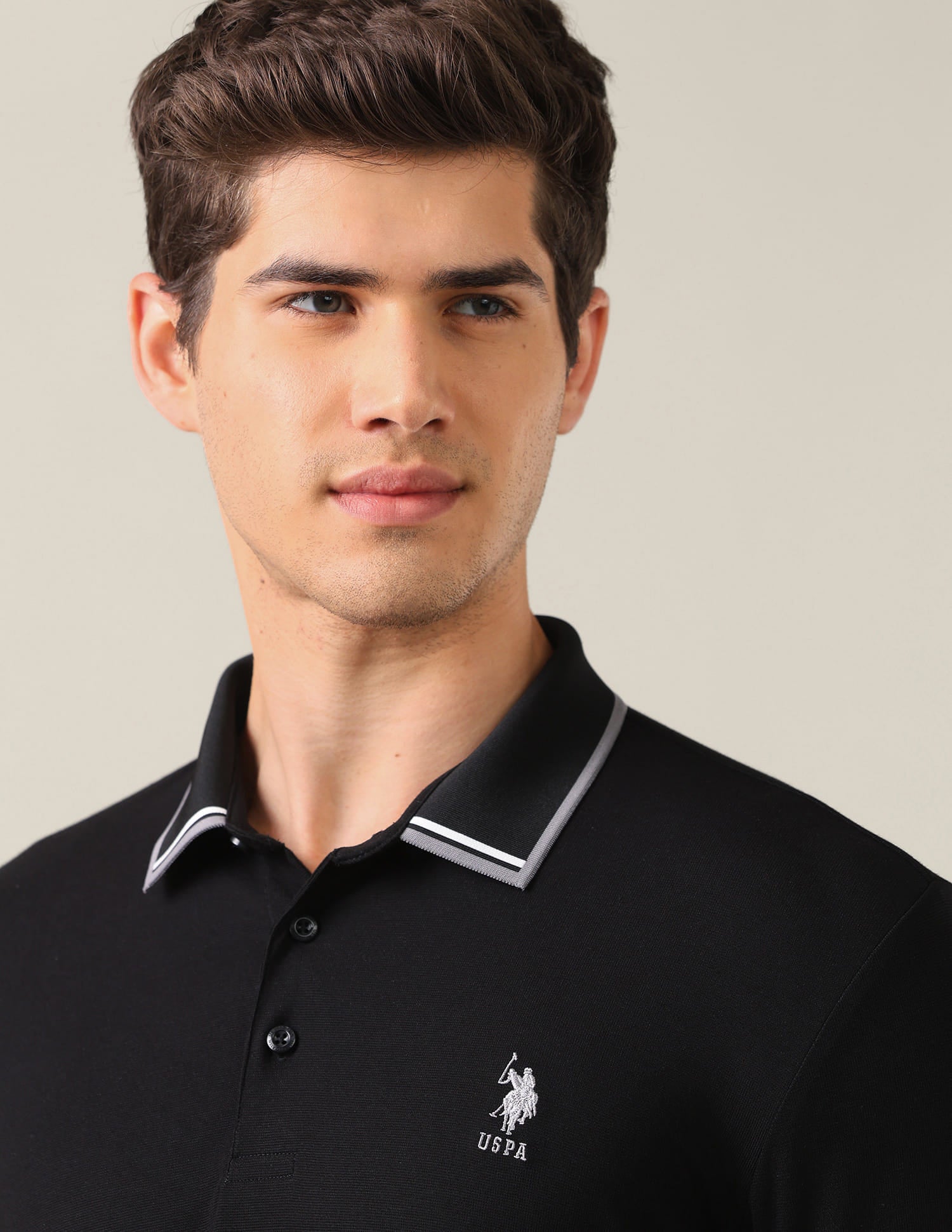 Solid Slim Fit Polo Shirt Black - U.S. Polo Assn. India | Large
