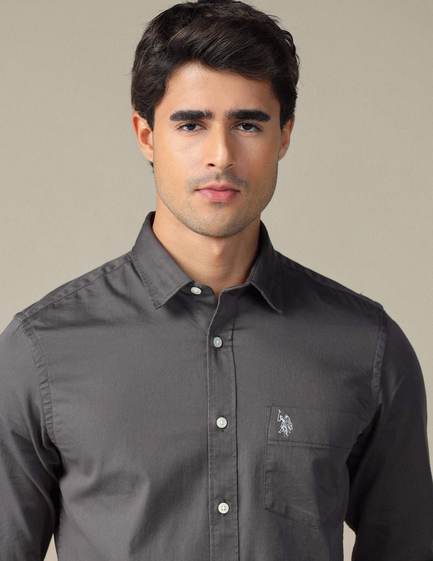 Pure Cotton Tailored Fit Shirt Charcoal - U.S. POLO ASSN. | Large