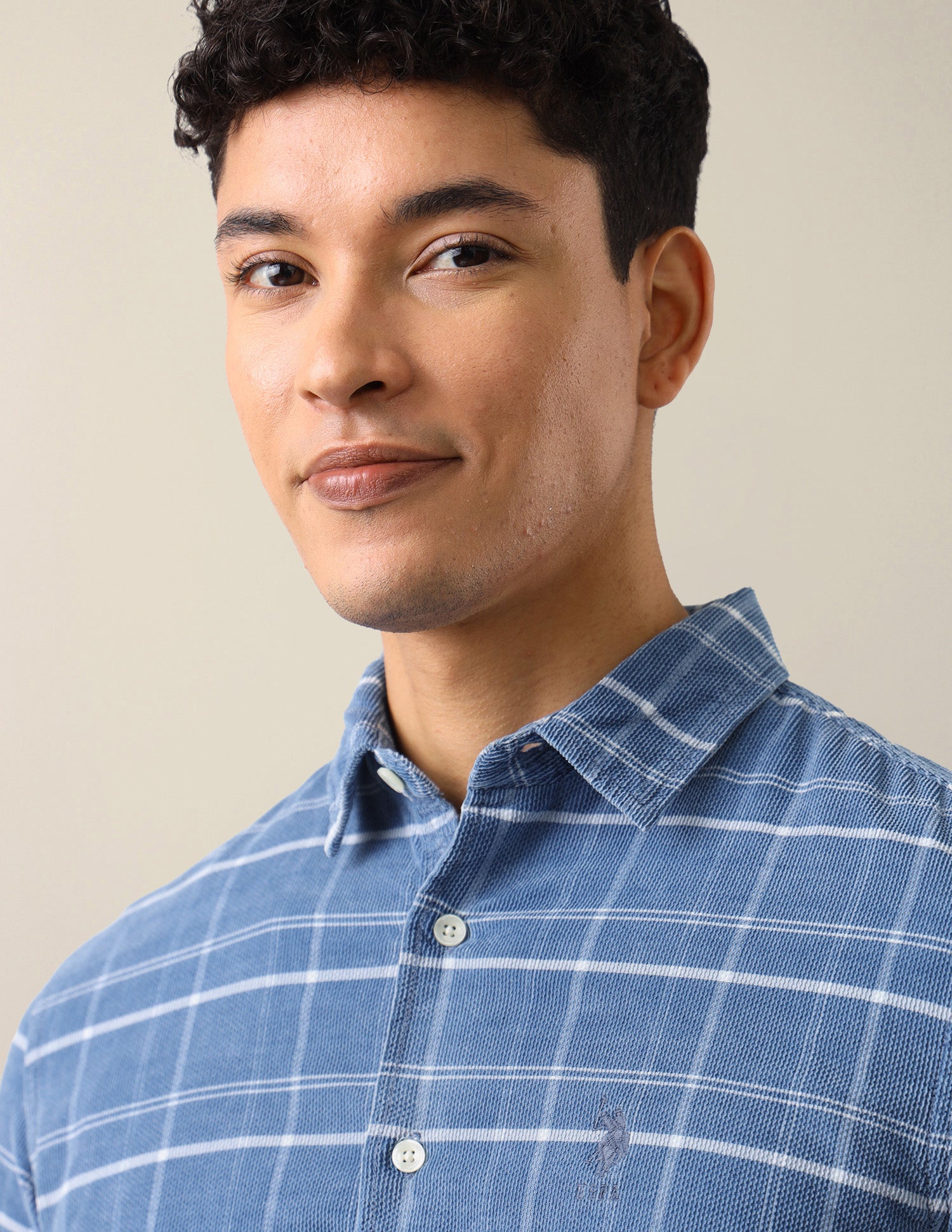 Corduroy Grid Tattersall Checked Shirt Light Indigo - U.S. Polo Assn. India | Large