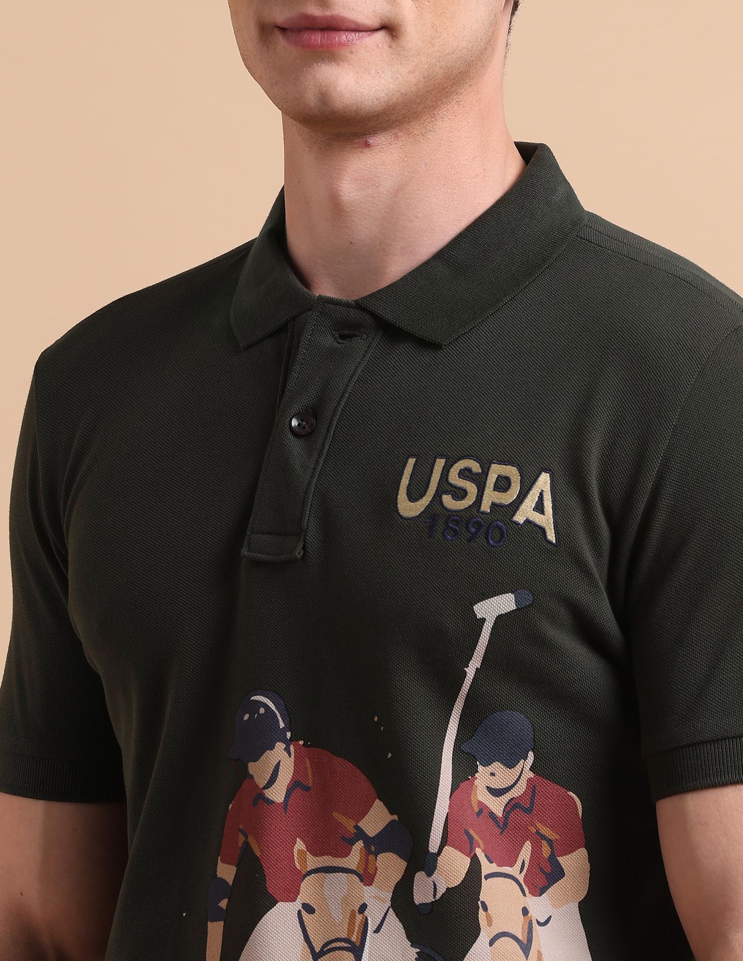 Brand Printed Pure Cotton Polo Shirt Olive - U.S. POLO ASSN. | Large