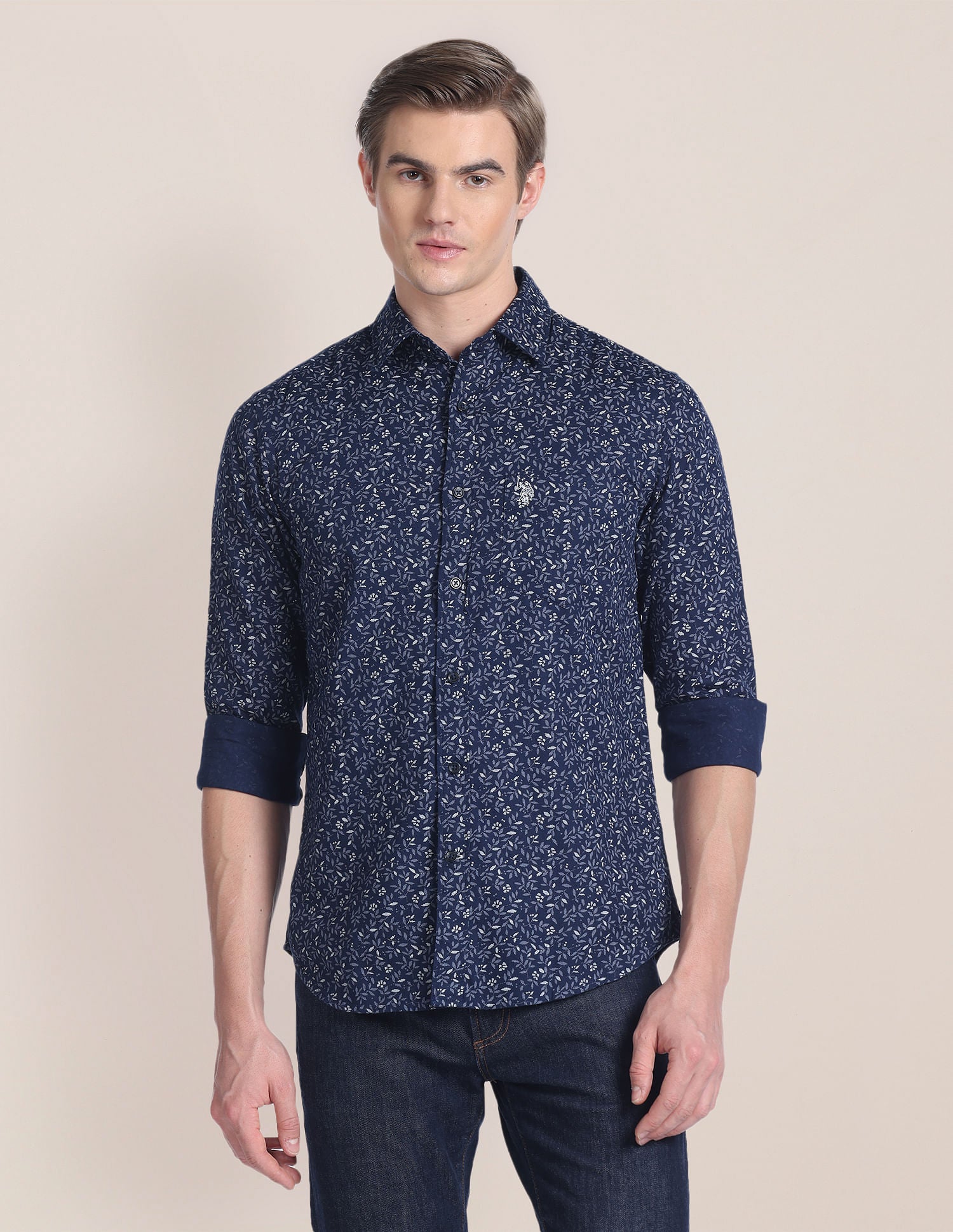Tropical Print Dobby Shirt Navy - U.S. Polo Assn. India | Large