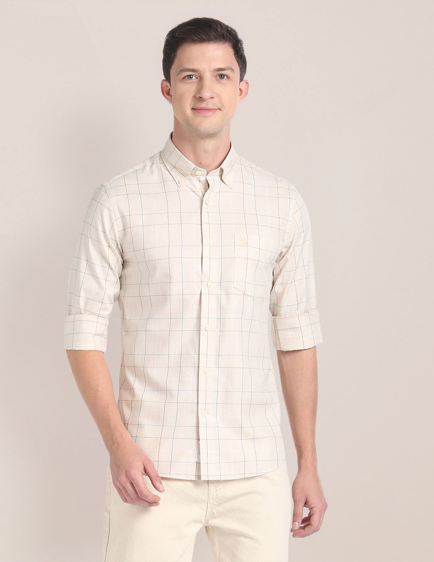 Twill Cotton Shirt Beige - U.S. Polo Assn. India | Large