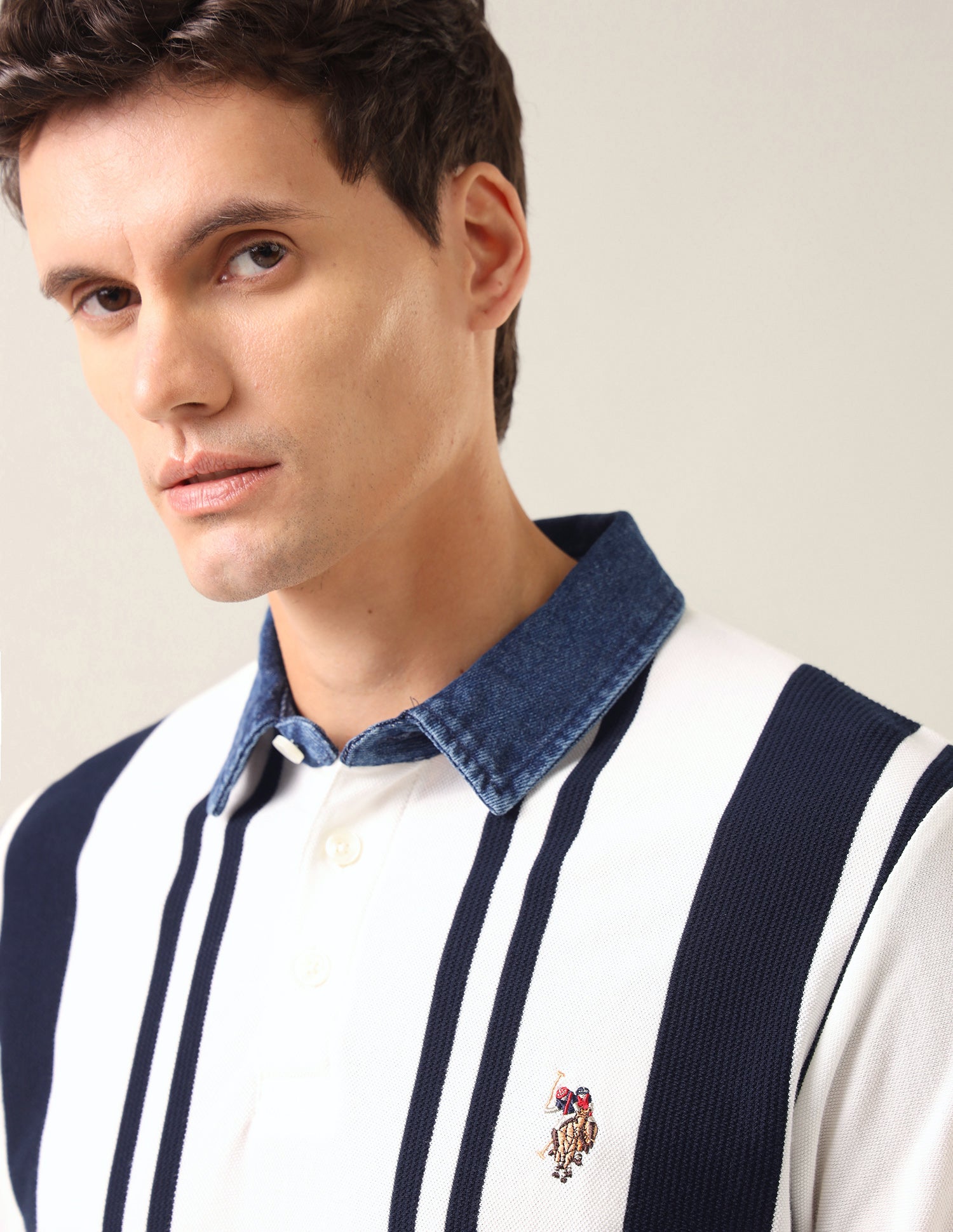 Vertical Striped Slim Fit Polo Shirt Ivory - U.S. Polo Assn. India | Large
