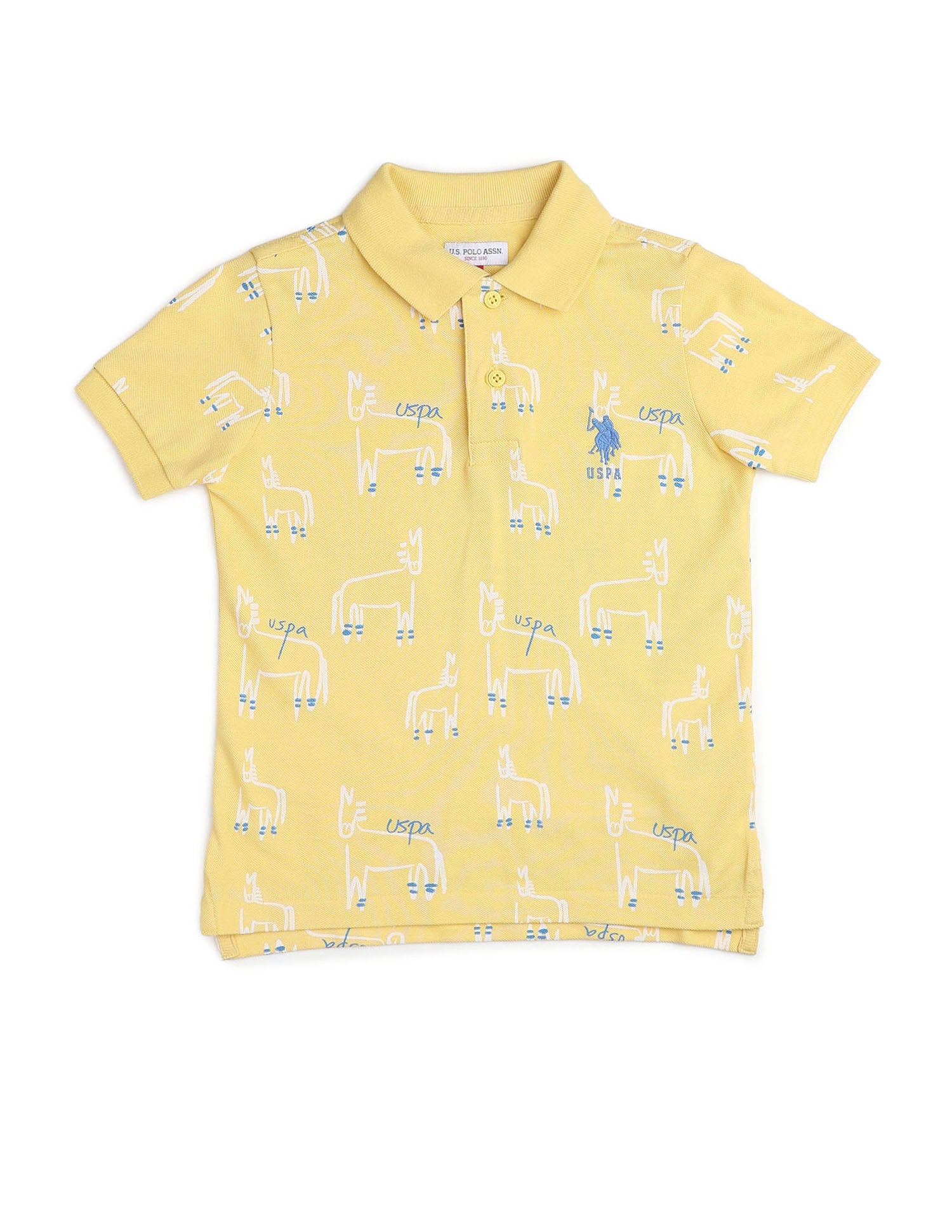 Boys All Over Printed Regular Fit Polo Shirt Yellow - U.S. POLO ASSN. | Large