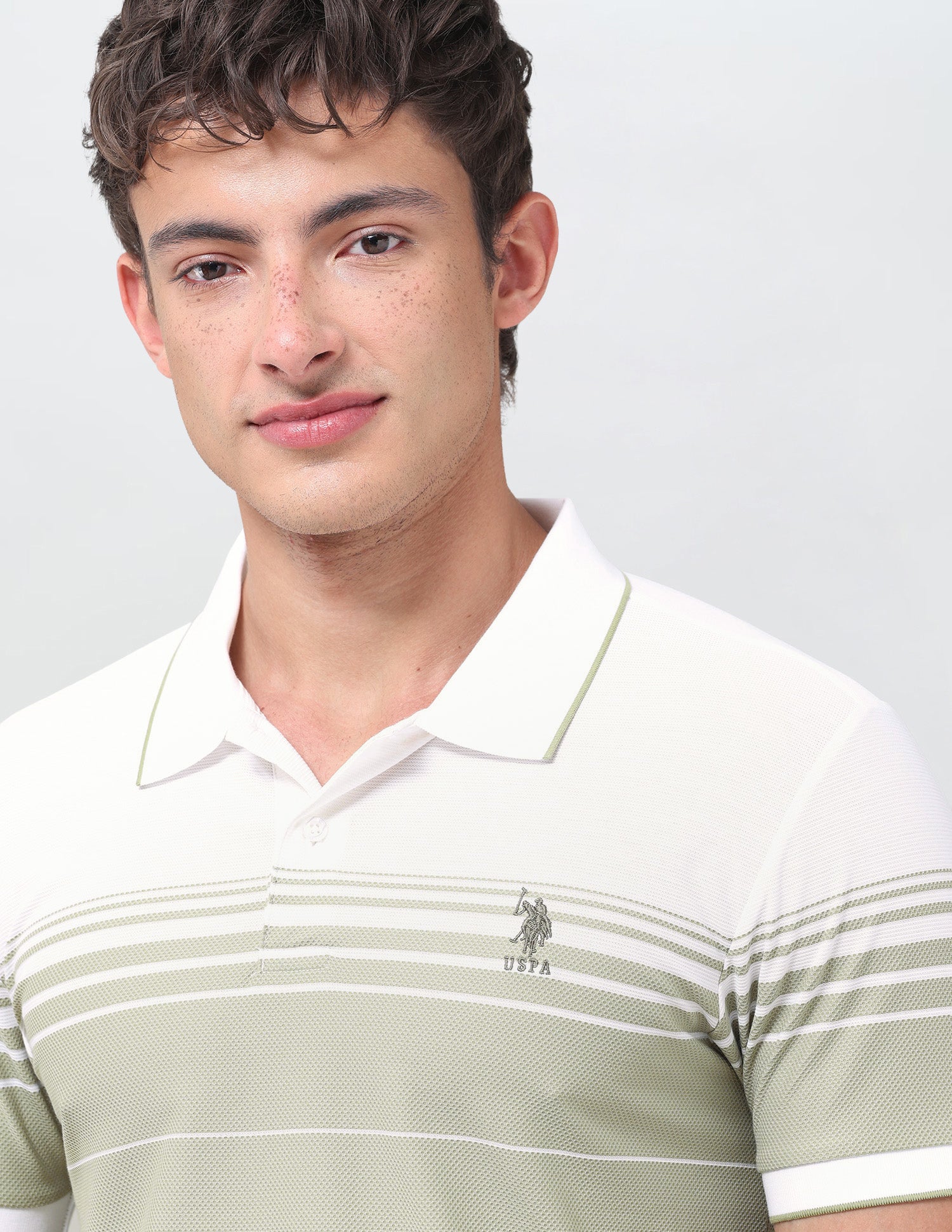 Horizontal Striped Slim Fit Polo Shirt Light Green - U.S. Polo Assn. India | Large