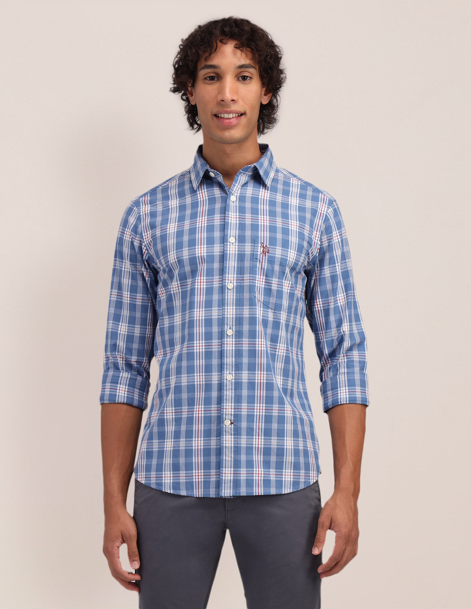 Plaid Checked Poplin Shirt Blue - U.S. Polo Assn. India | Large