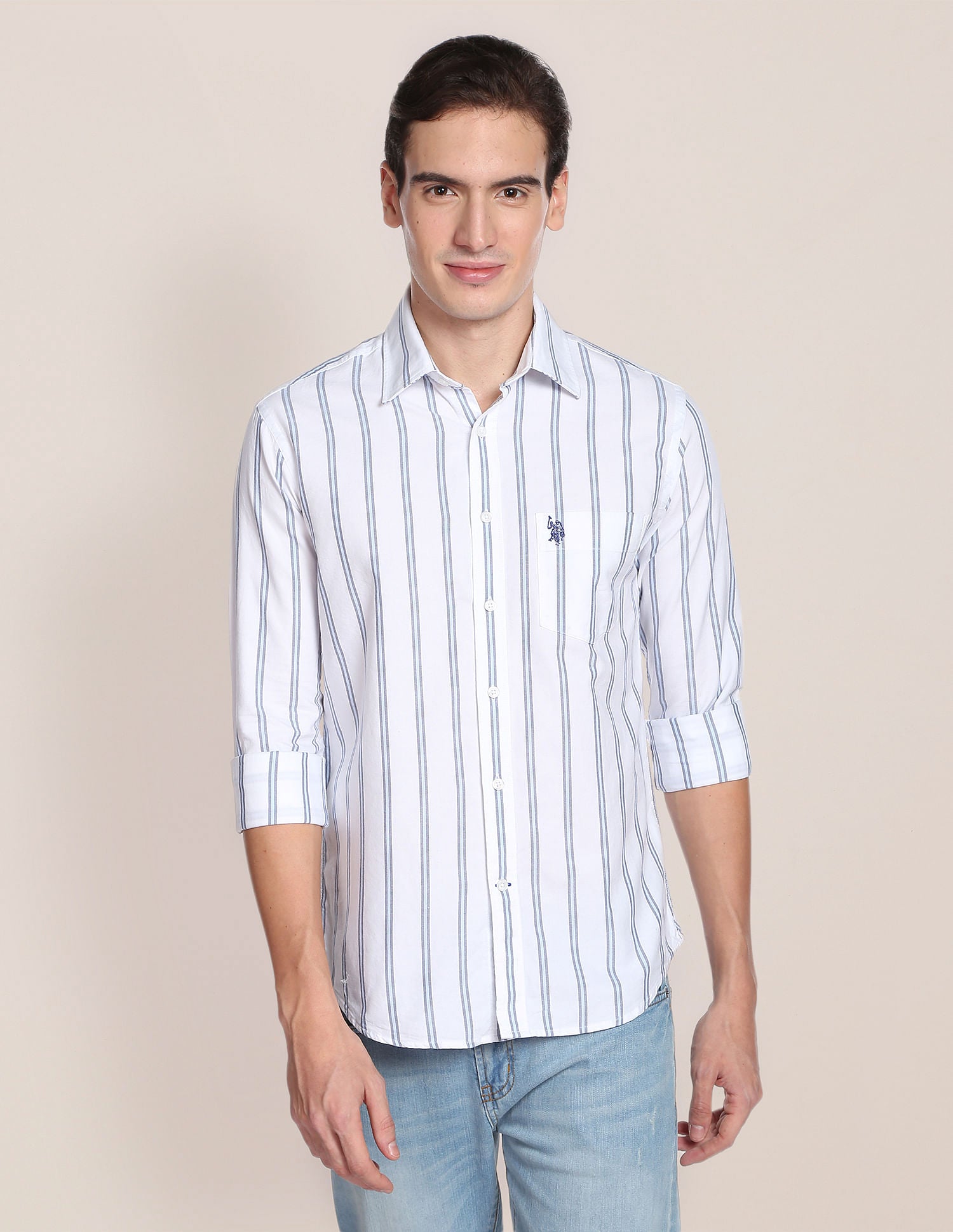 Iconic Oxford Stripe Shirt White - U.S. Polo Assn. India | Large