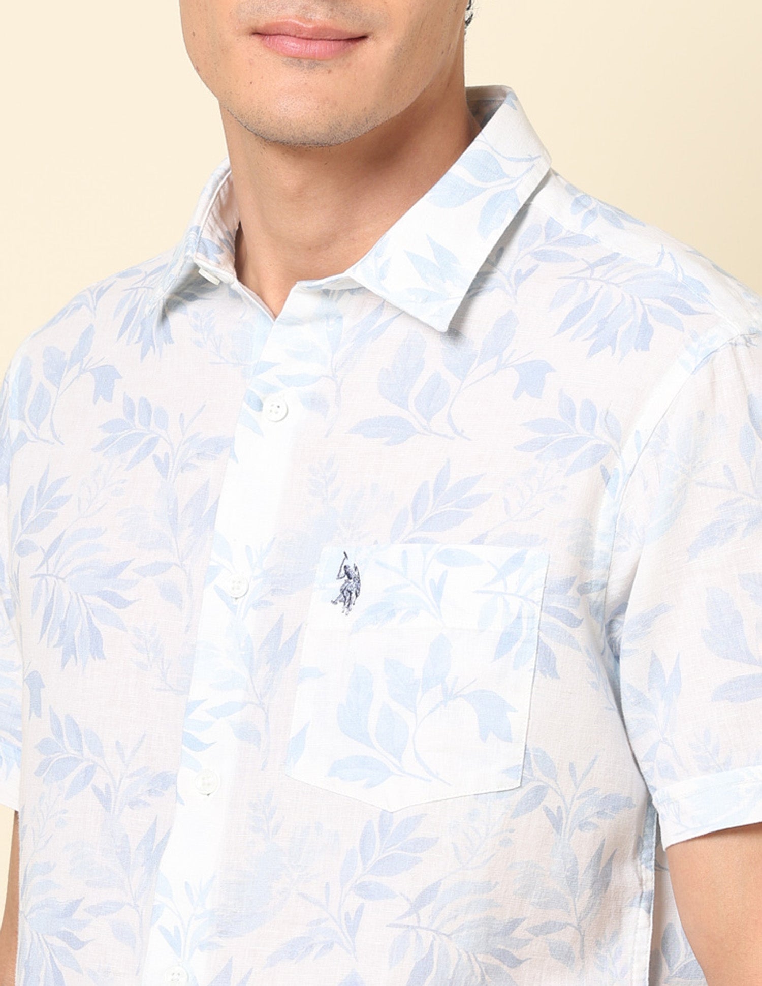 Tropical Printed Tailored Fit Shirt Light Blue - U.S. Polo Assn. India | Large