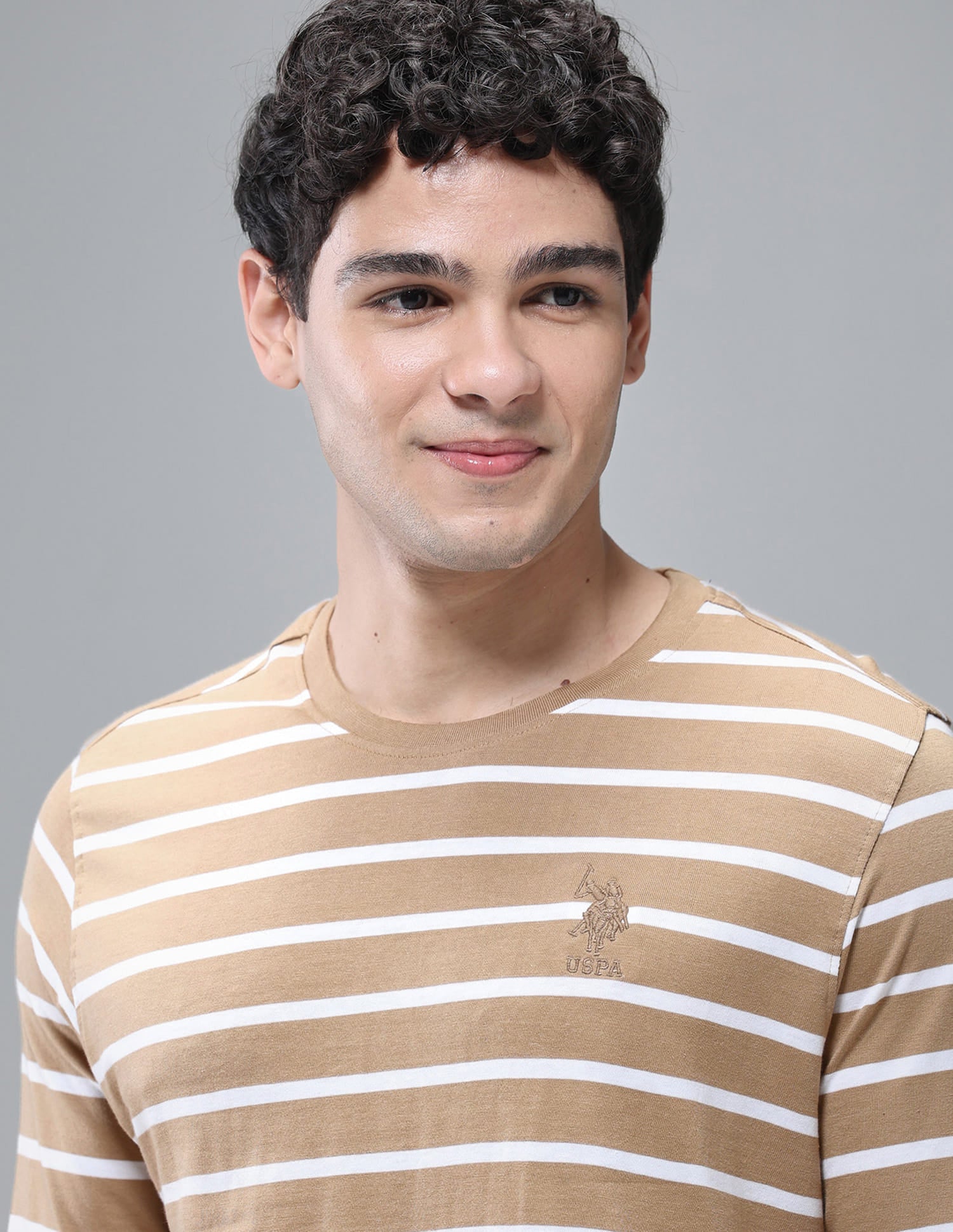 Horizontal Striped Pure Cotton I689 Lounge T-Shirt - Pack Of 1 Corn Stalk / White - U.S. Polo Assn. India | Large