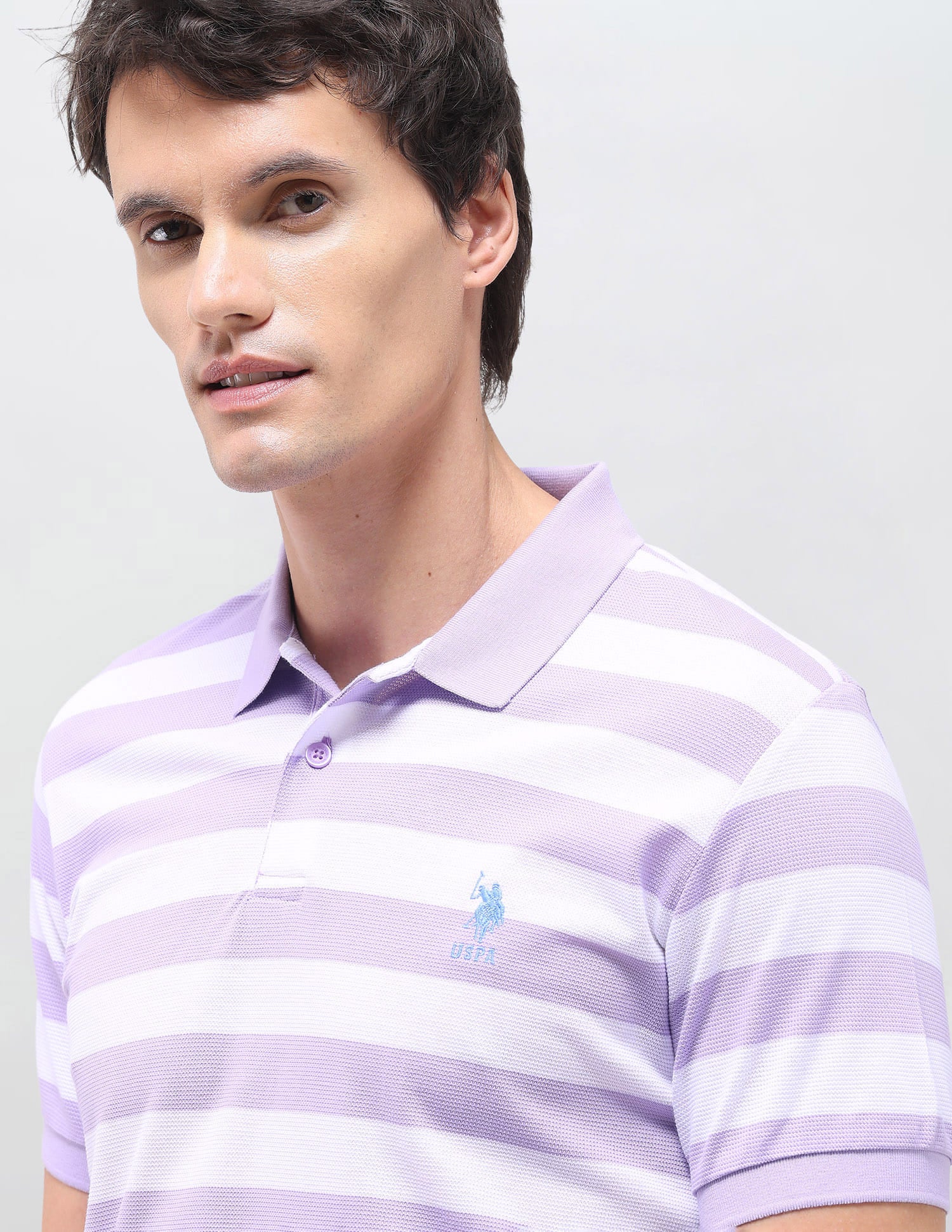 Horizontal Striped Slim Fit Polo Shirt Purple - U.S. Polo Assn. India | Large