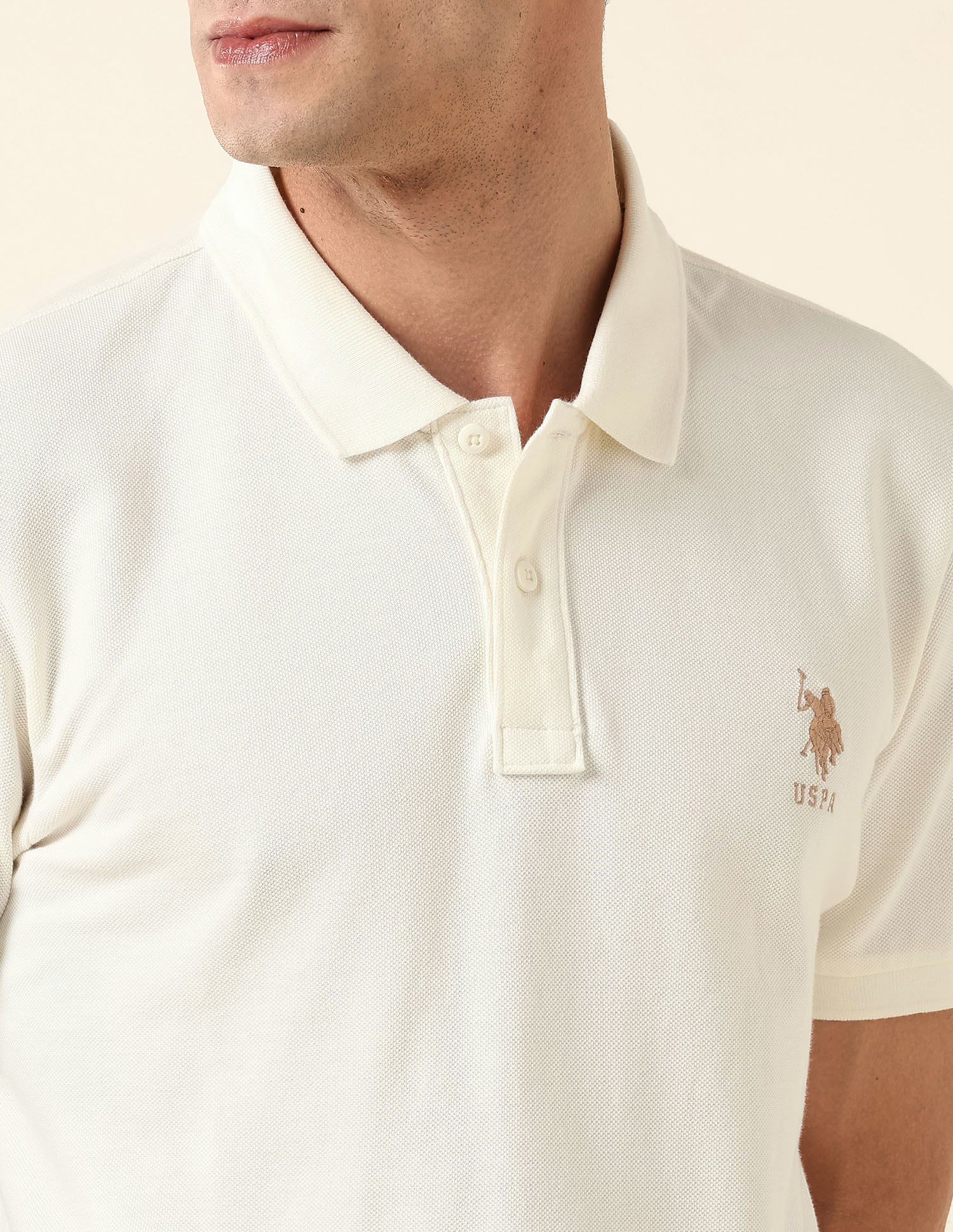 Slim Fit Pure Cotton Polo Shirt Off White - U.S. Polo Assn. India | Large