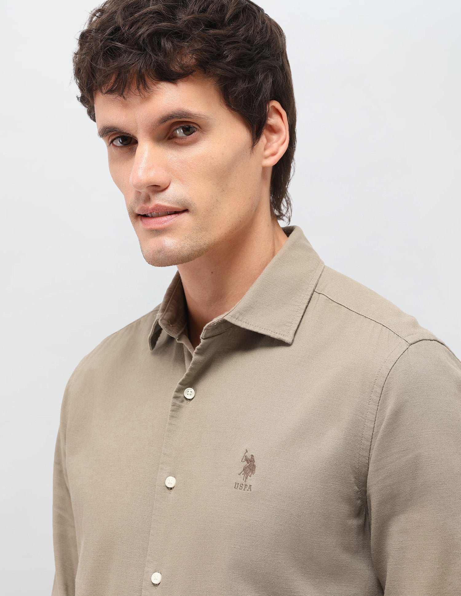 Dobby Solid Shirt Khaki - U.S. Polo Assn. India | Large