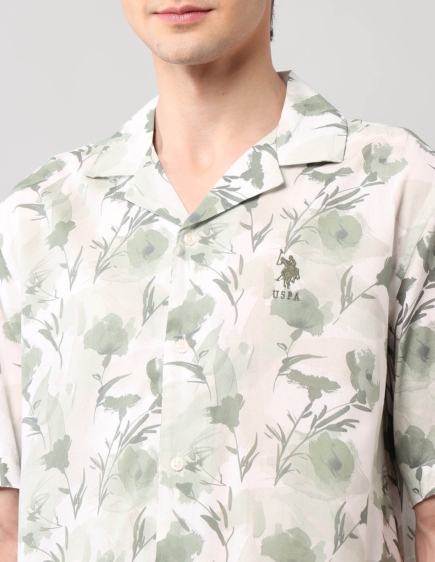 Relaxed Fit Poplin Cuban Shirt Green - U.S. Polo Assn. India | Large