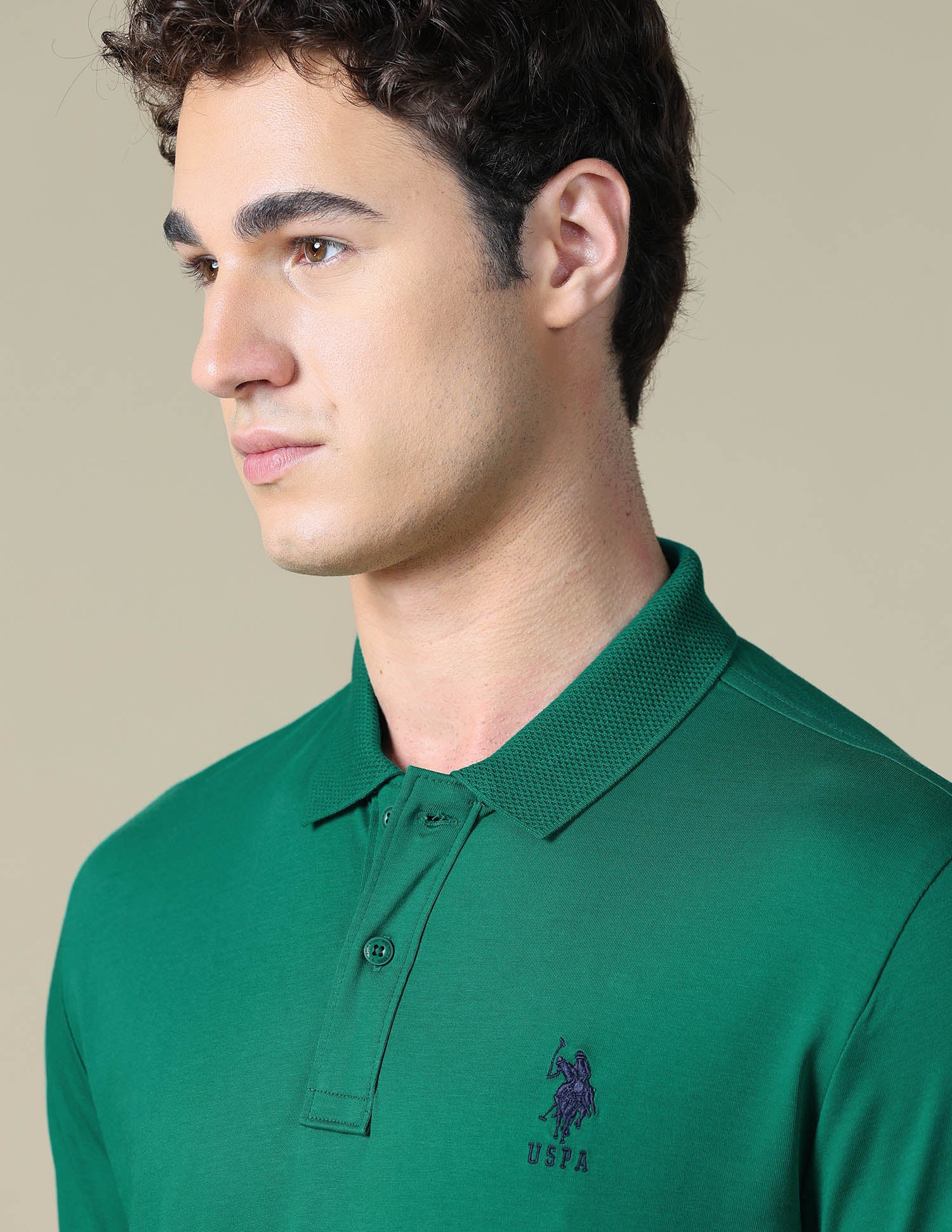 Solid Regular Fit Polo Shirt Green - U.S. Polo Assn. India | Large