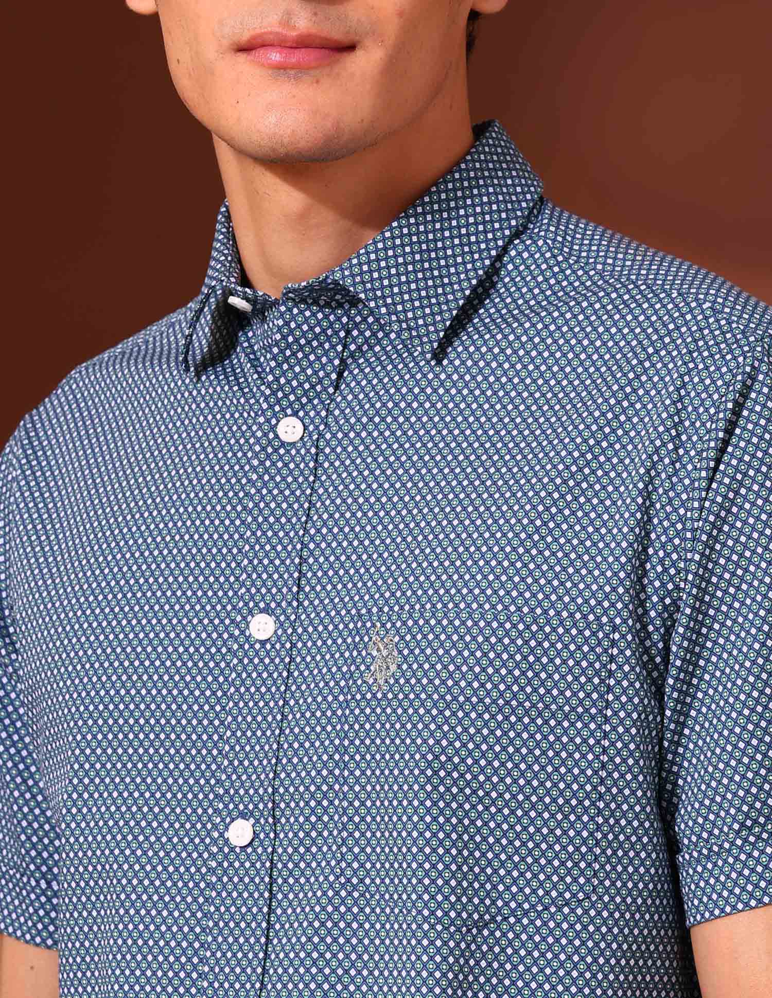 Geometric Printed Tailored Fit Shirt Blue - U.S. Polo Assn. India | Large