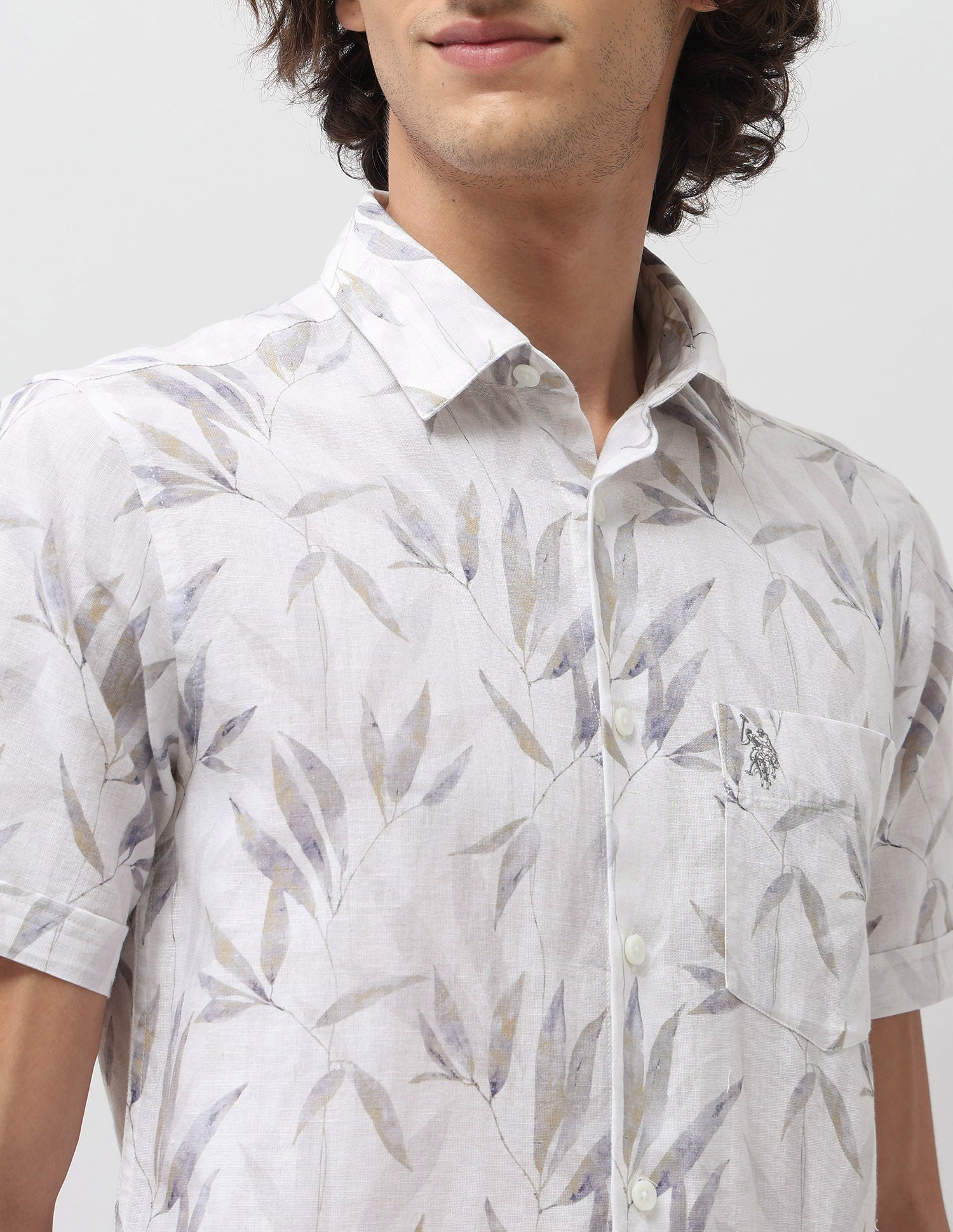 Tropical Printed Tailored Fit Shirt Grey - U.S. POLO ASSN. | Large