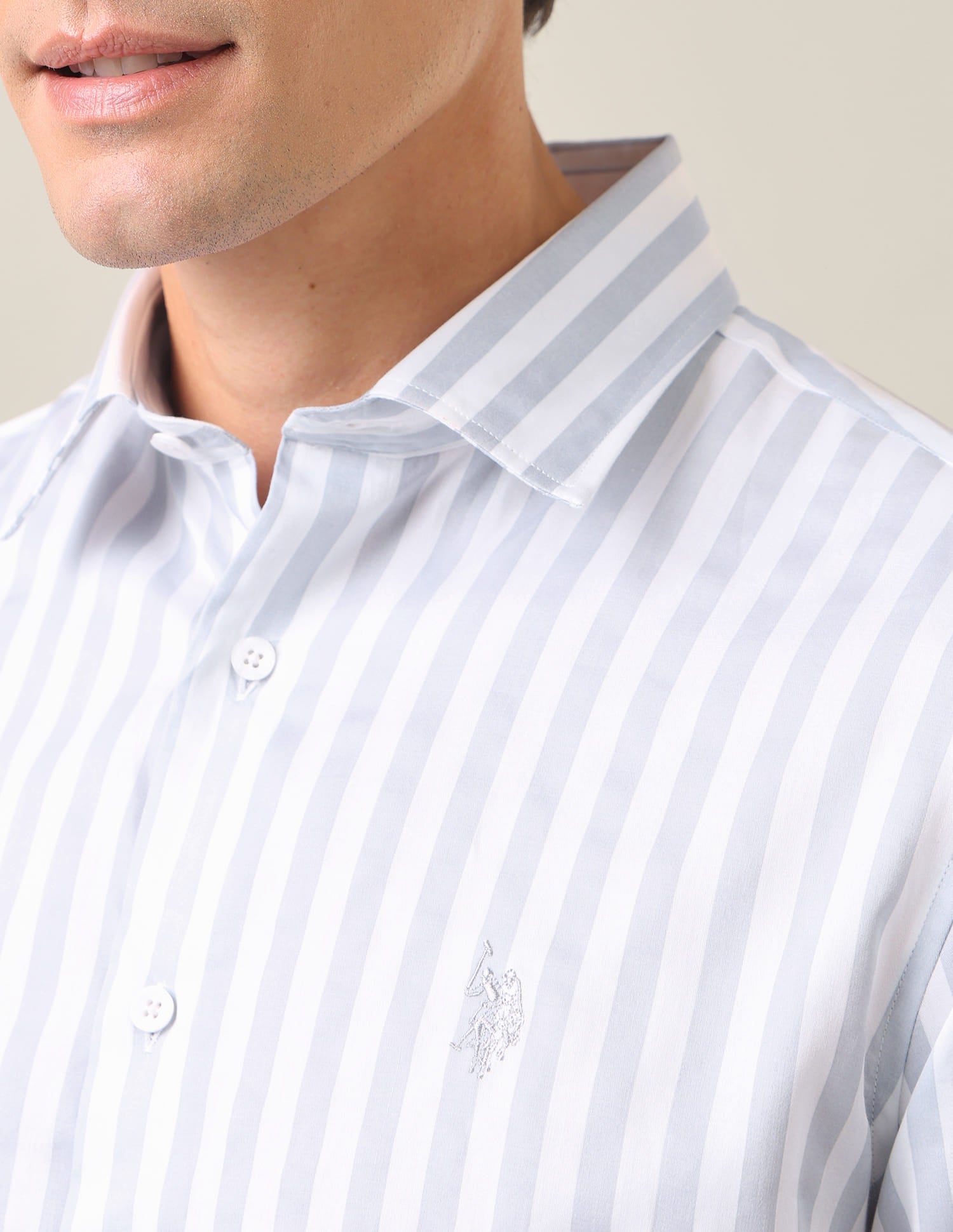 Vertical Striped Tailored Fit Shirt Grey - U.S. Polo Assn. India | Large