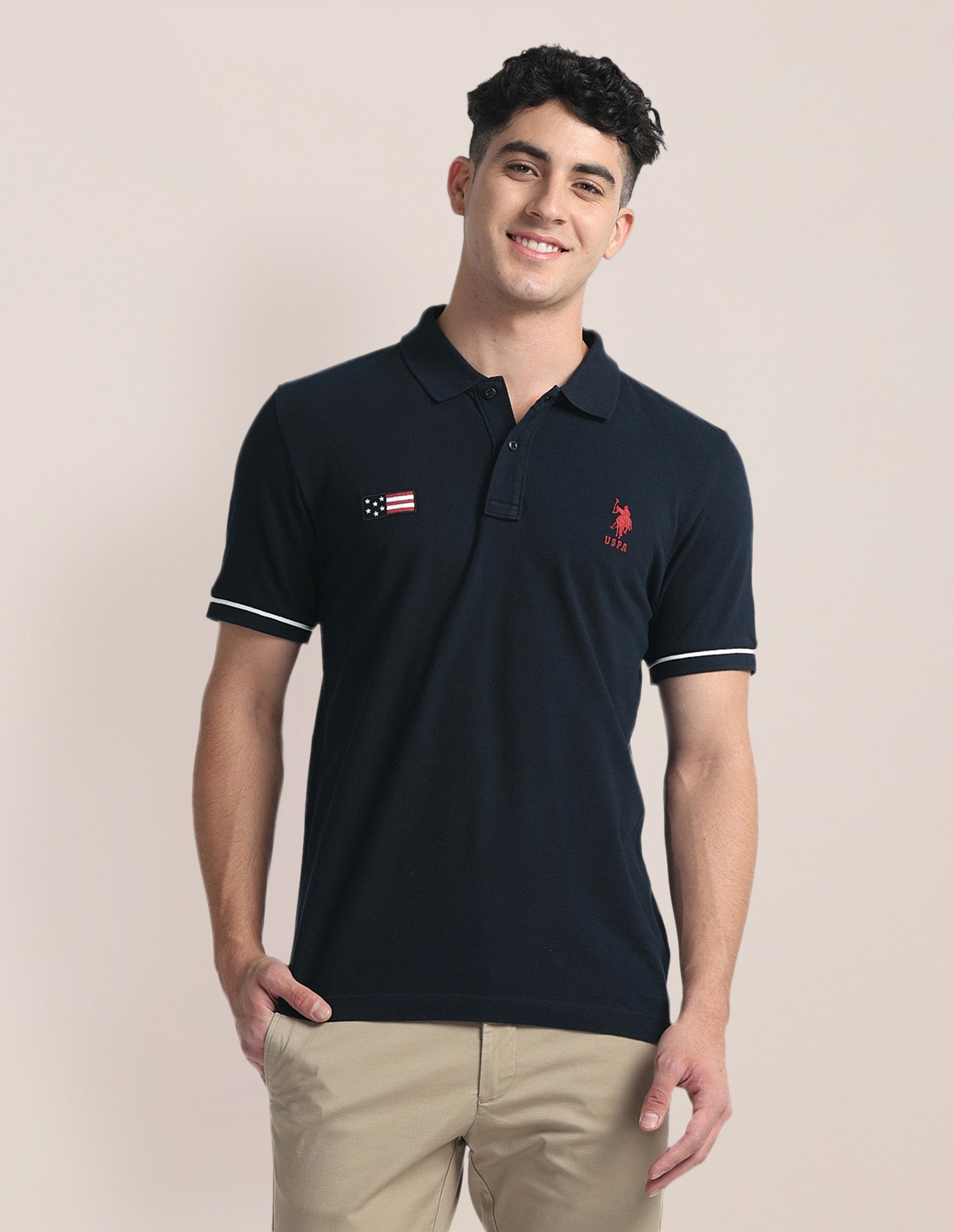 Brand Print Slim Fit Polo Shirt Navy - U.S. Polo Assn. India | Large