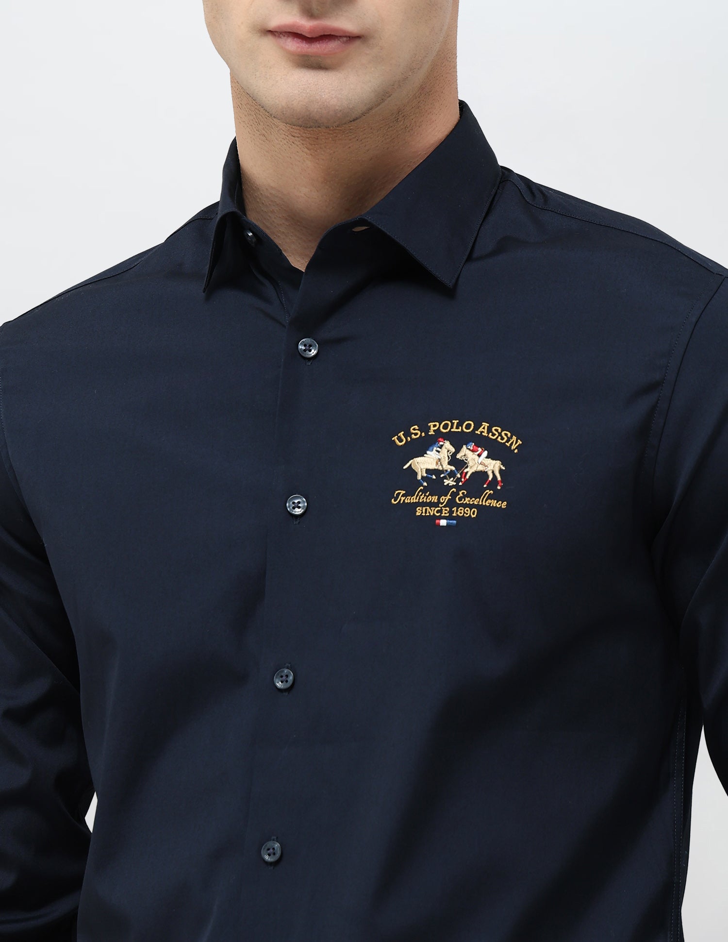 Tailored Fit Solid Shirt Navy - U.S. POLO ASSN. | Large