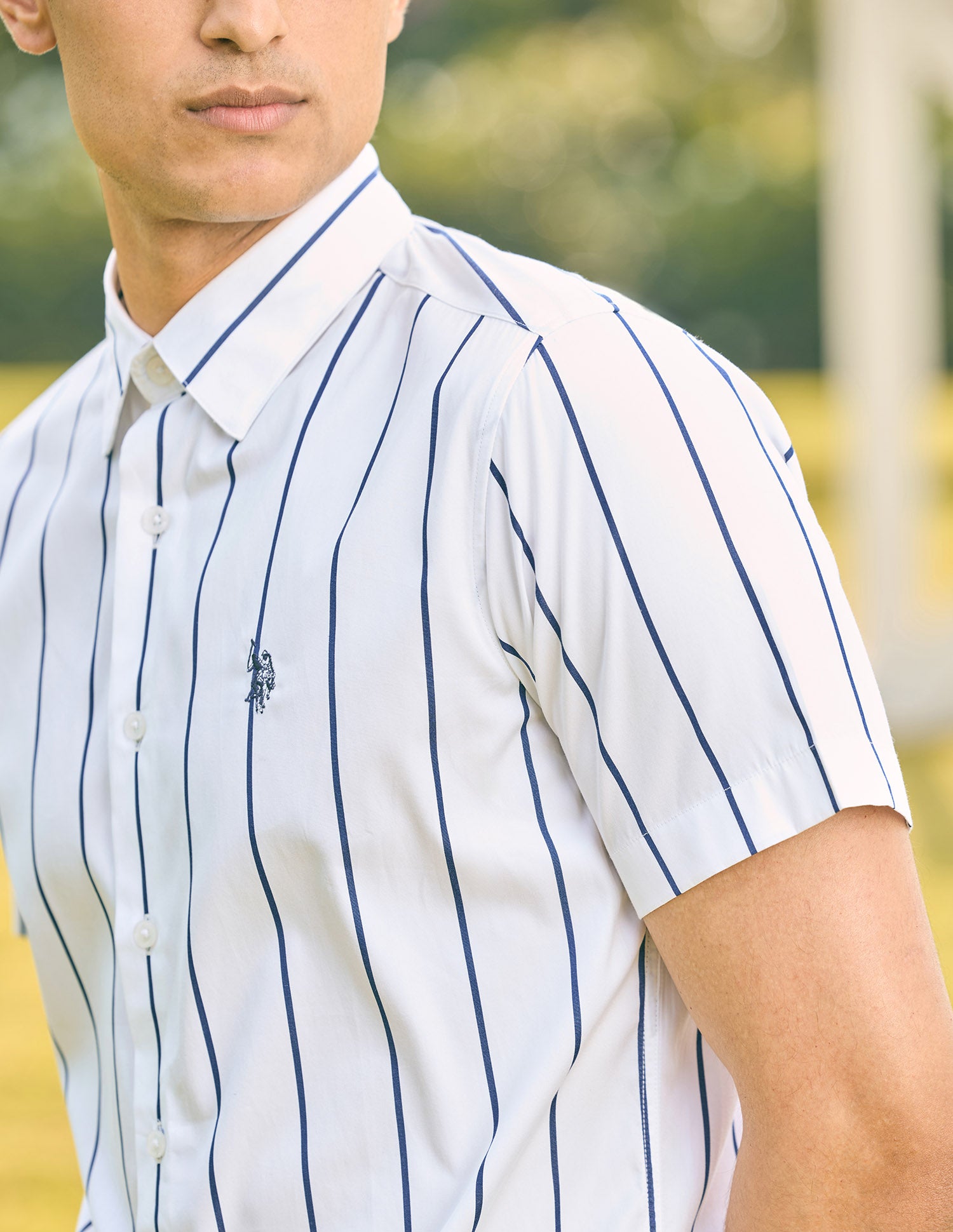 Pacho X Vertical Striped Tailored Fit Shirt White - U.S. POLO ASSN. | Large