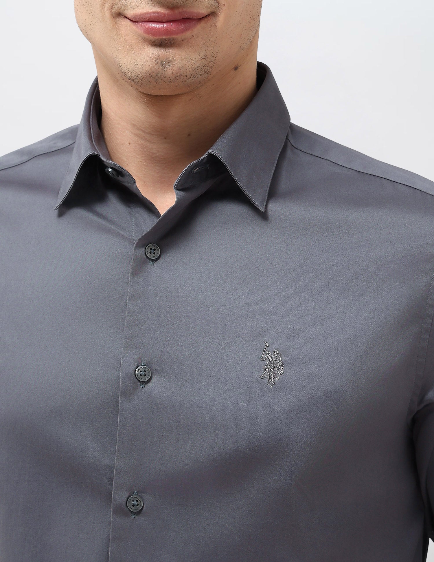 Tailored Fit Solid Shirt Dark Grey - U.S. Polo Assn. India | Large
