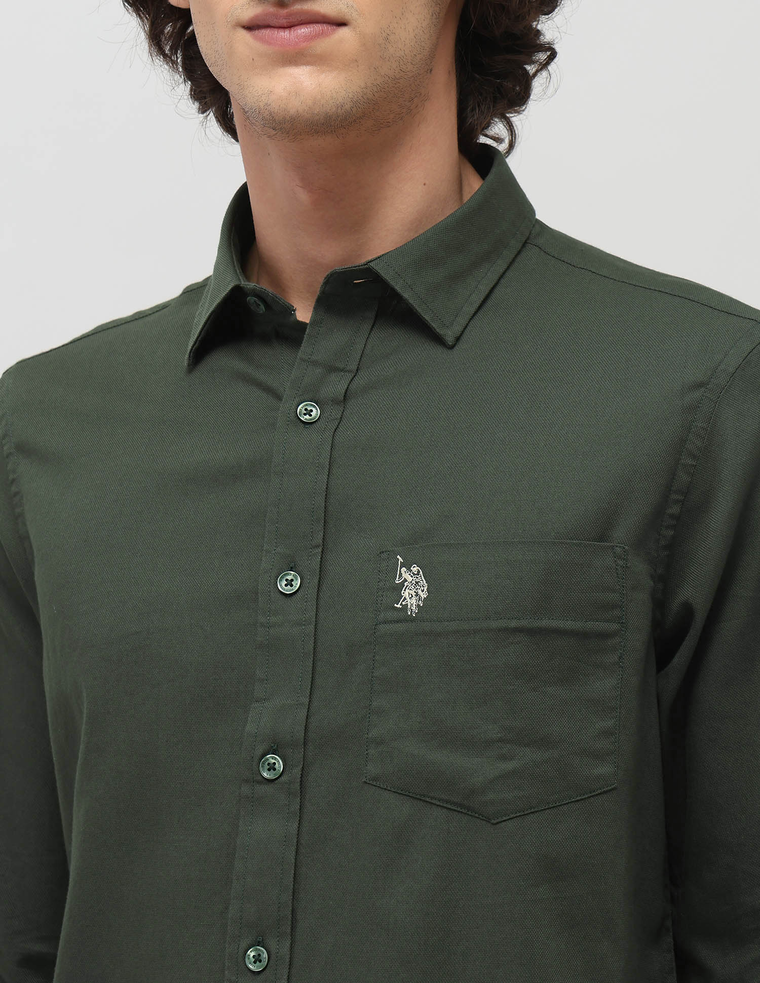 Tailored Fit Pure Cotton Shirt Dark Olive - U.S. Polo Assn. India | Large