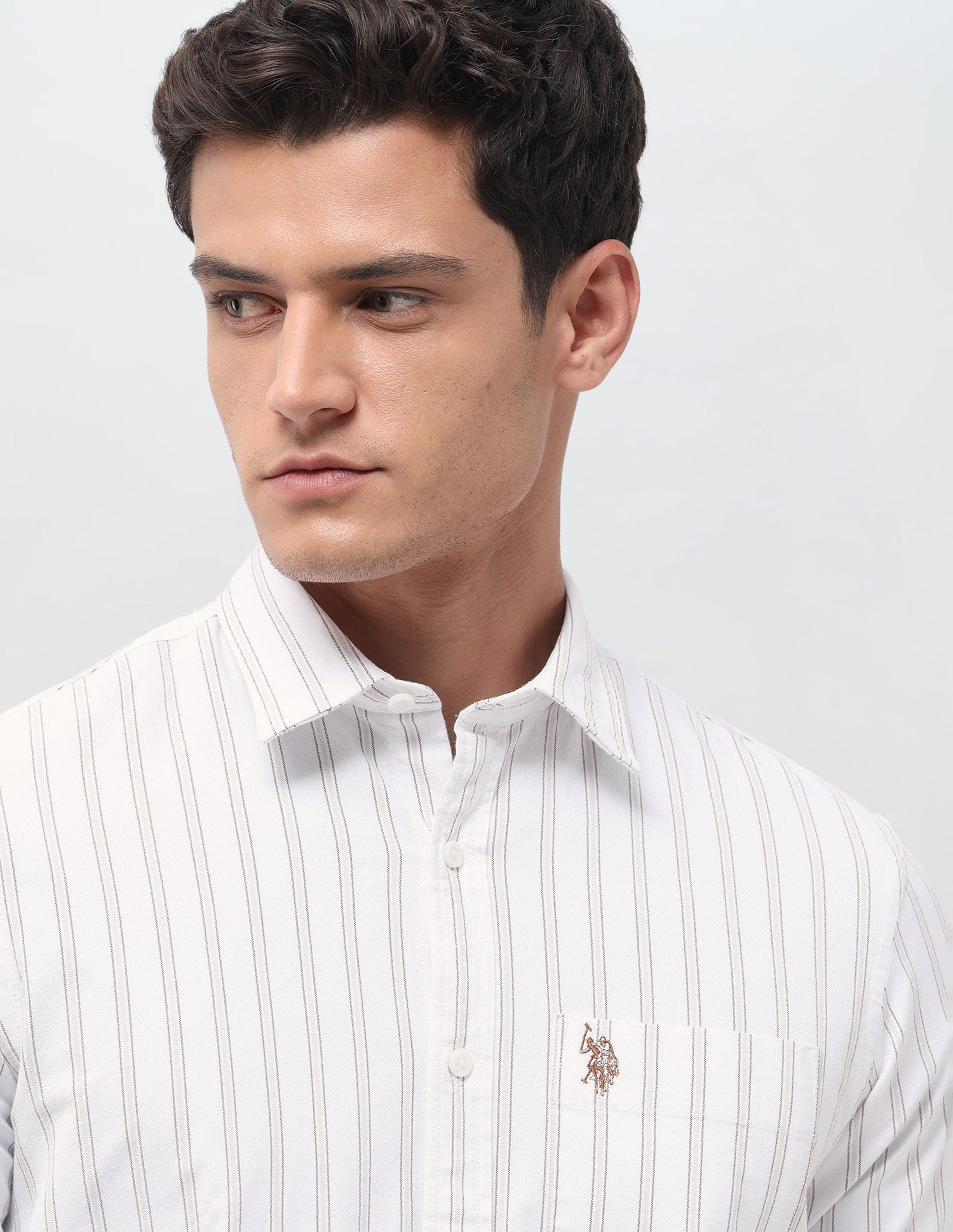 Vertical Striped Oxford Shirt Khaki - U.S. Polo Assn. India | Large