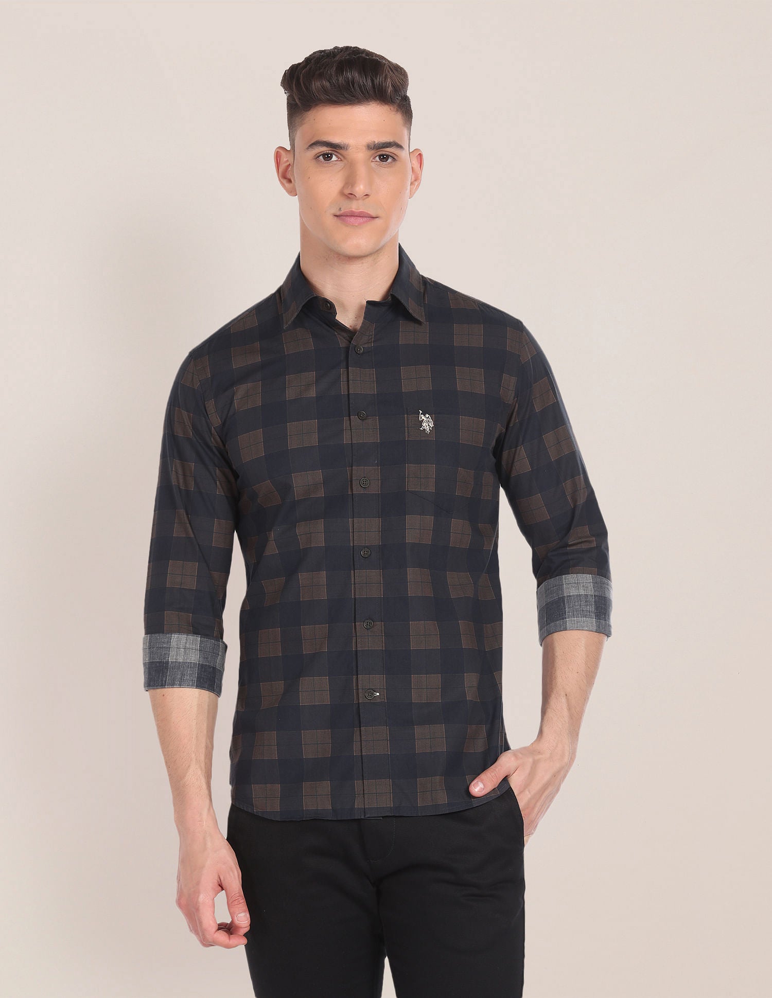 Tartan Check Cotton Shirt Black - U.S. Polo Assn. India | Large