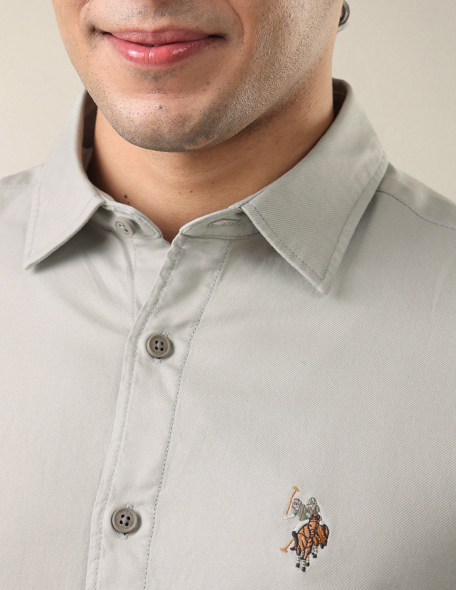 Twill Regular Fit Shirt Light Green - U.S. Polo Assn. India | Large