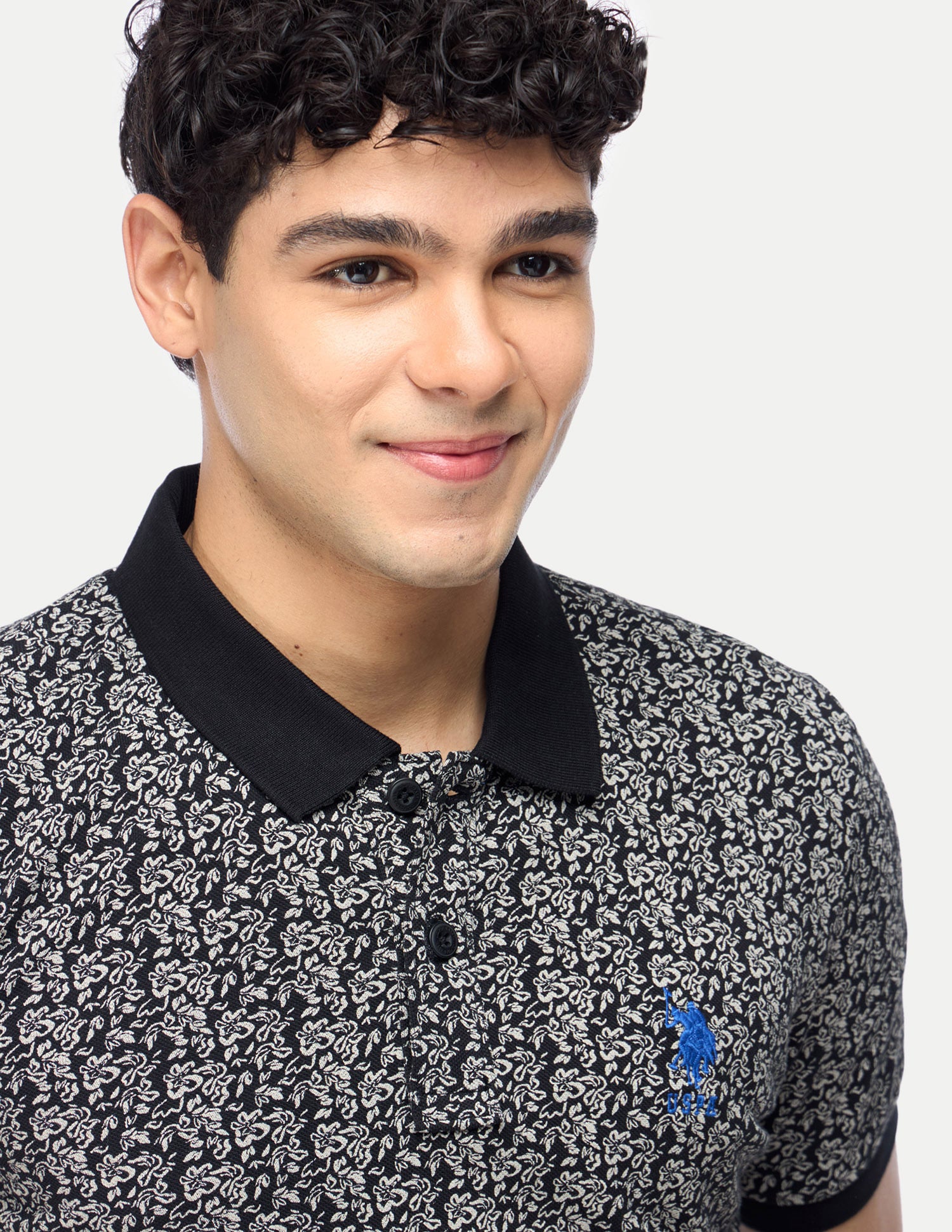 Floral Print Slim Fit Polo Shirt Black - U.S. Polo Assn. India | Large