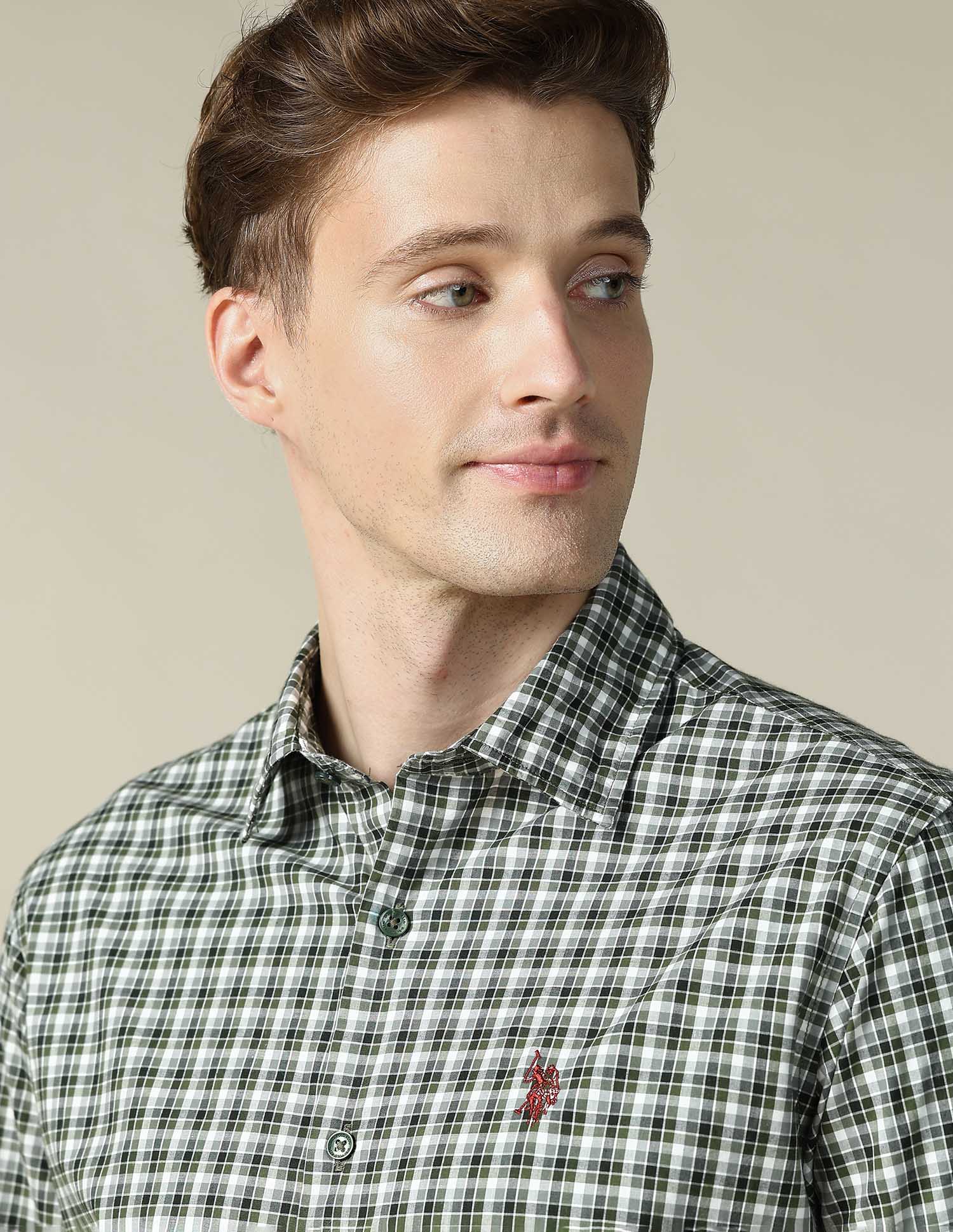 Tartan Checked Tailored Fit Shirt Olive - U.S. Polo Assn. India | Large