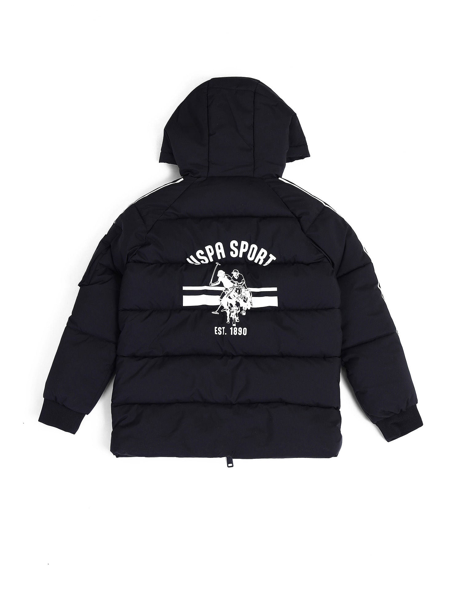 Boys Regular Fit Solid Padded Jacket Black - U.S. POLO ASSN. | Large