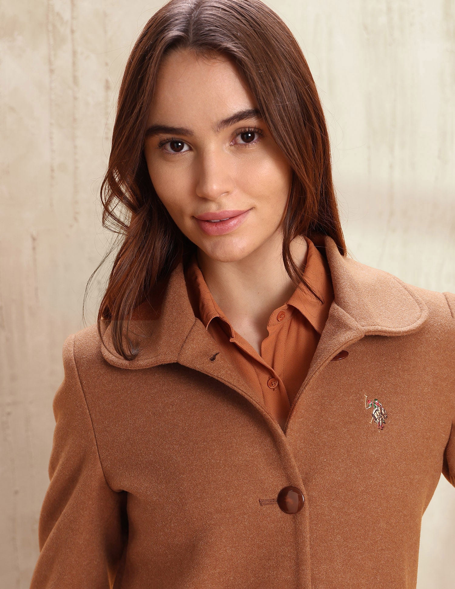 Solid Regular Fit Spread Collar Overcoat Bronze - U.S. POLO ASSN. | Large