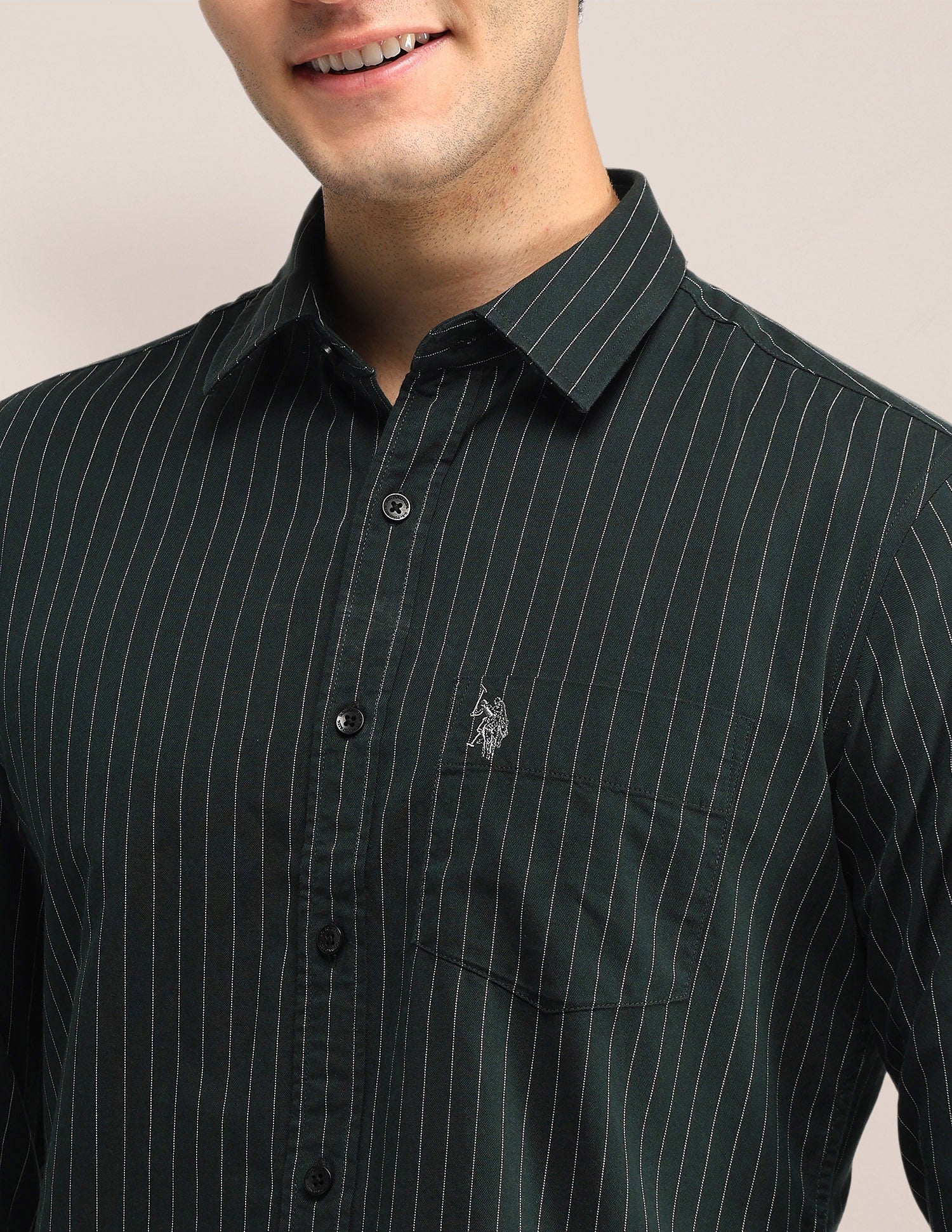 Vertical Striped Tailored Fit Shirt Dark Green - U.S. POLO ASSN. | Large
