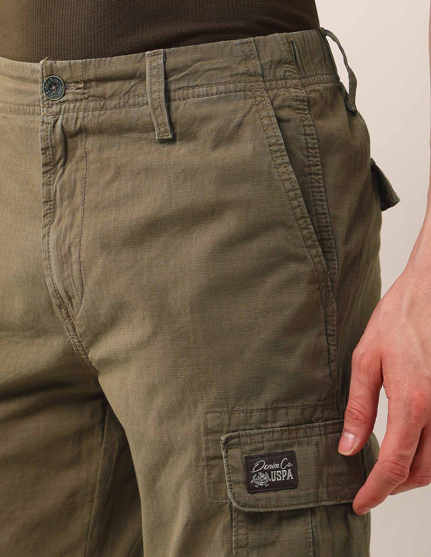 Mid Rise Straight Fit Textured Cargos Tan - U.S. Polo Assn. India | Large