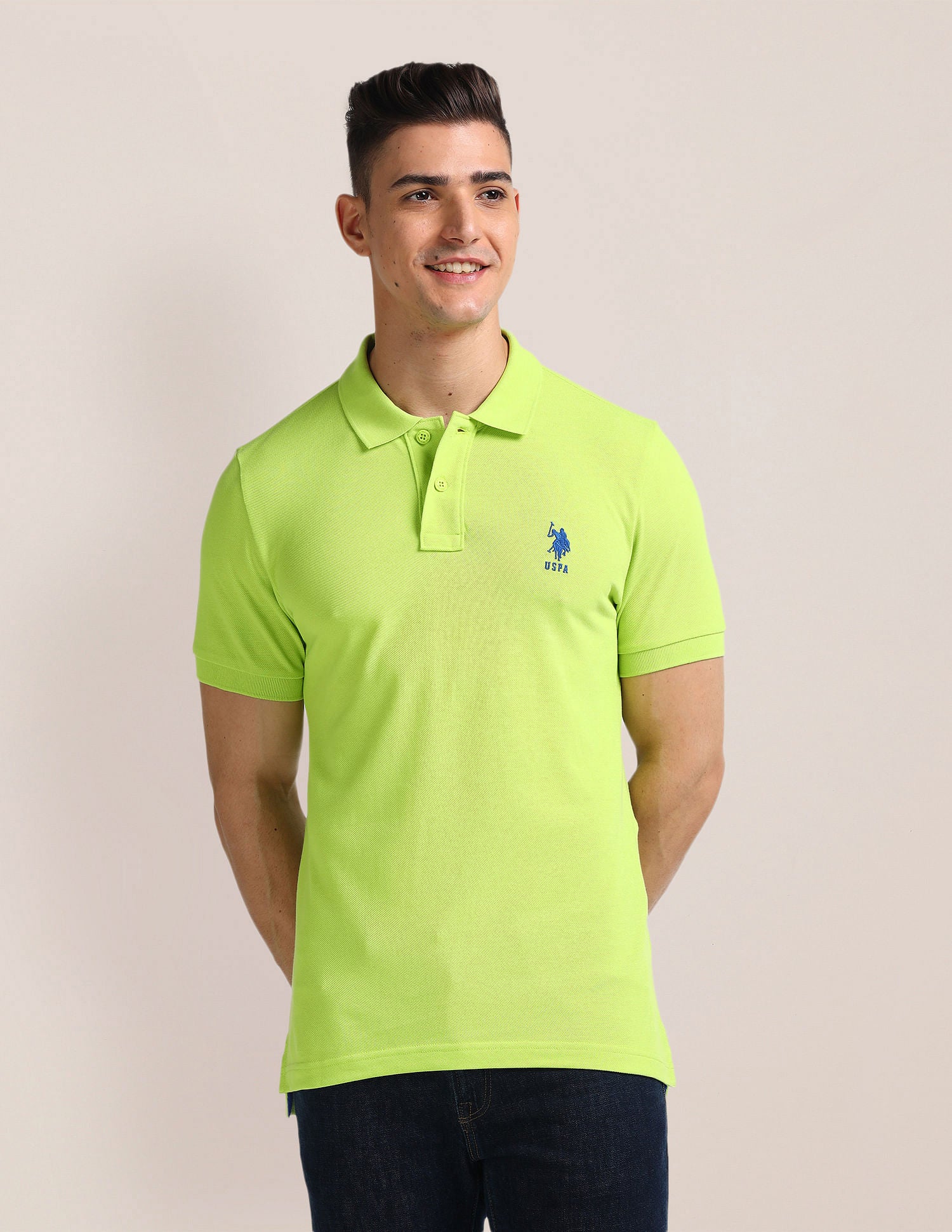 Solid Slim Fit Polo Shirt Green - U.S. Polo Assn. India | Large