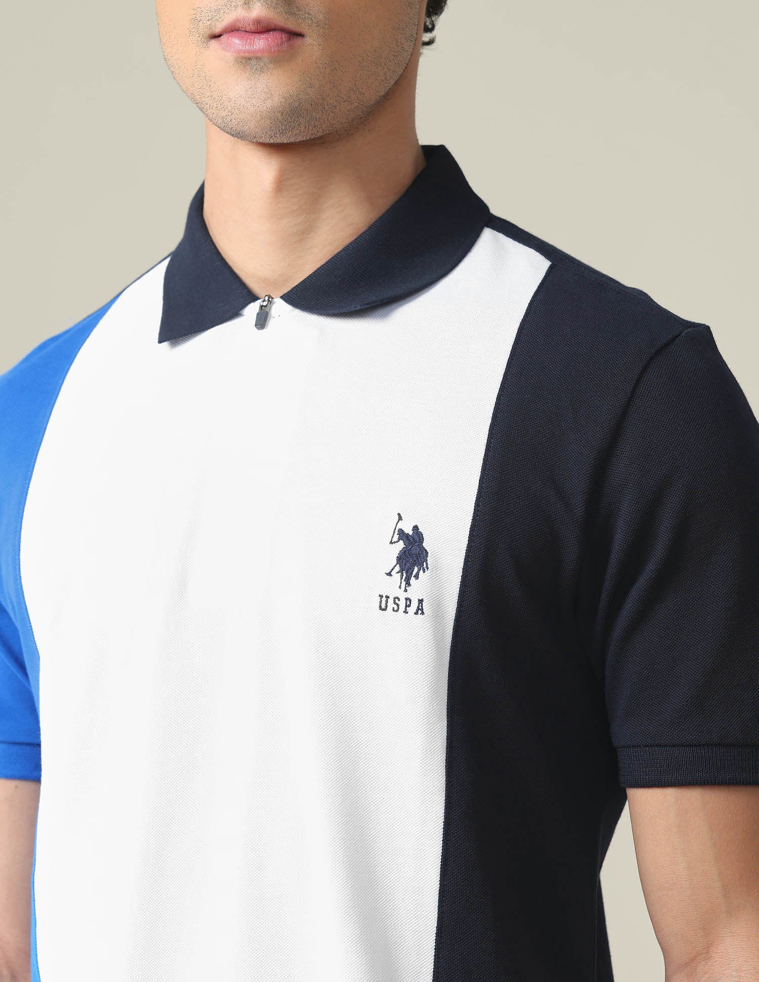 Colour Block Cotton Polo Shirt Navy and White - U.S. POLO ASSN. | Large