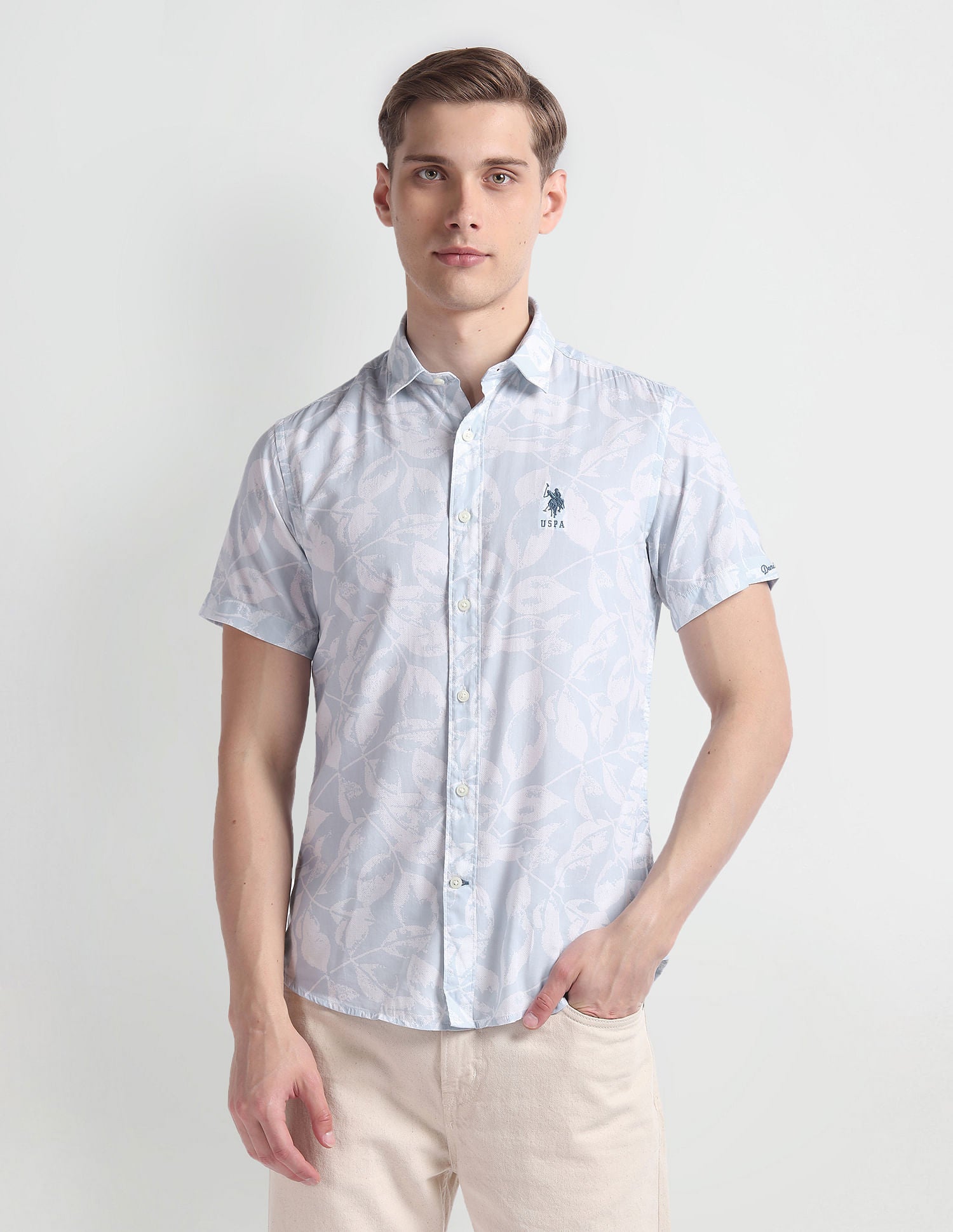Floral Print Cotton Shirt Blue - U.S. Polo Assn. India | Large