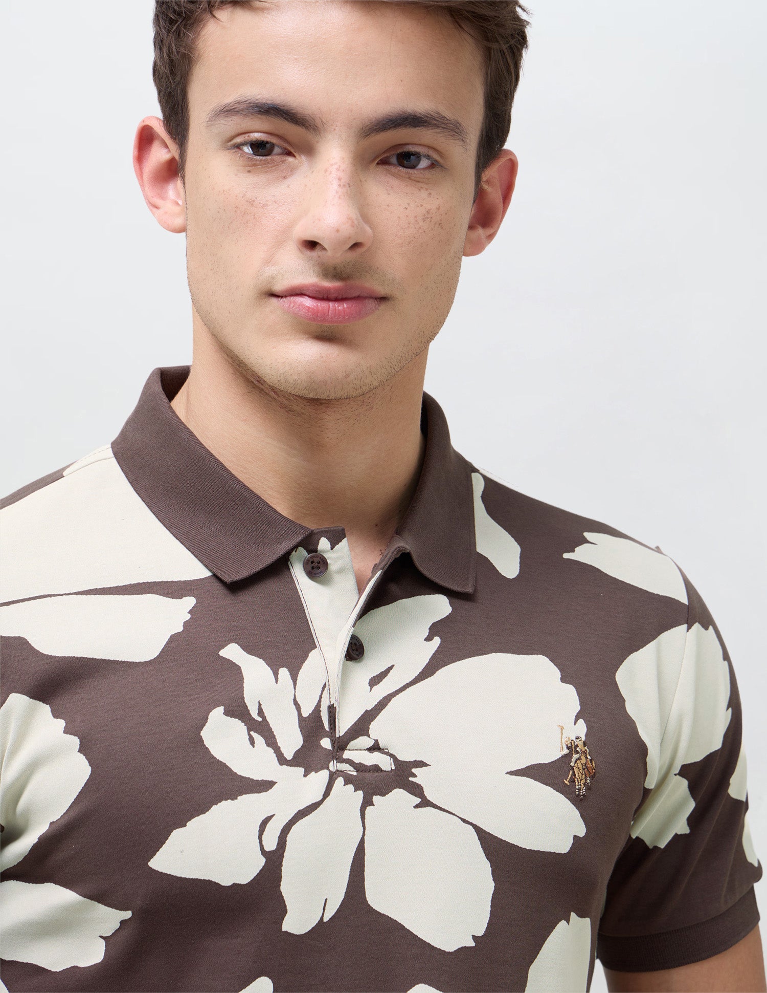 Floral Printed Slim Fit Polo Shirt Dark Brown - U.S. Polo Assn. India | Large