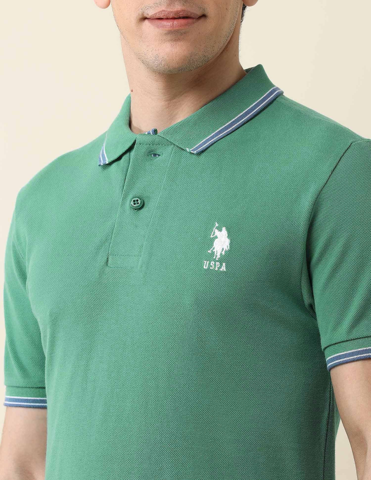 Slim Fit Solid Polo Shirt Green - U.S. Polo Assn. India | Large