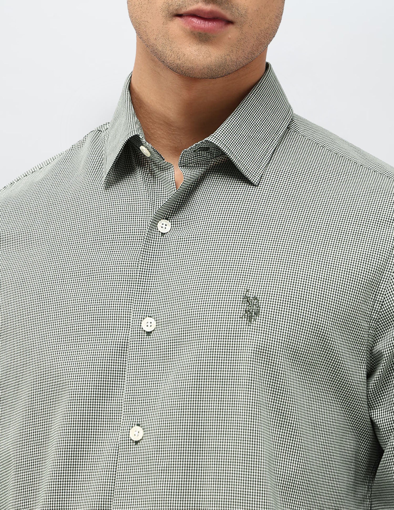 Micro Checked Tailored Fit Shirt Olive - U.S. POLO ASSN. | Large