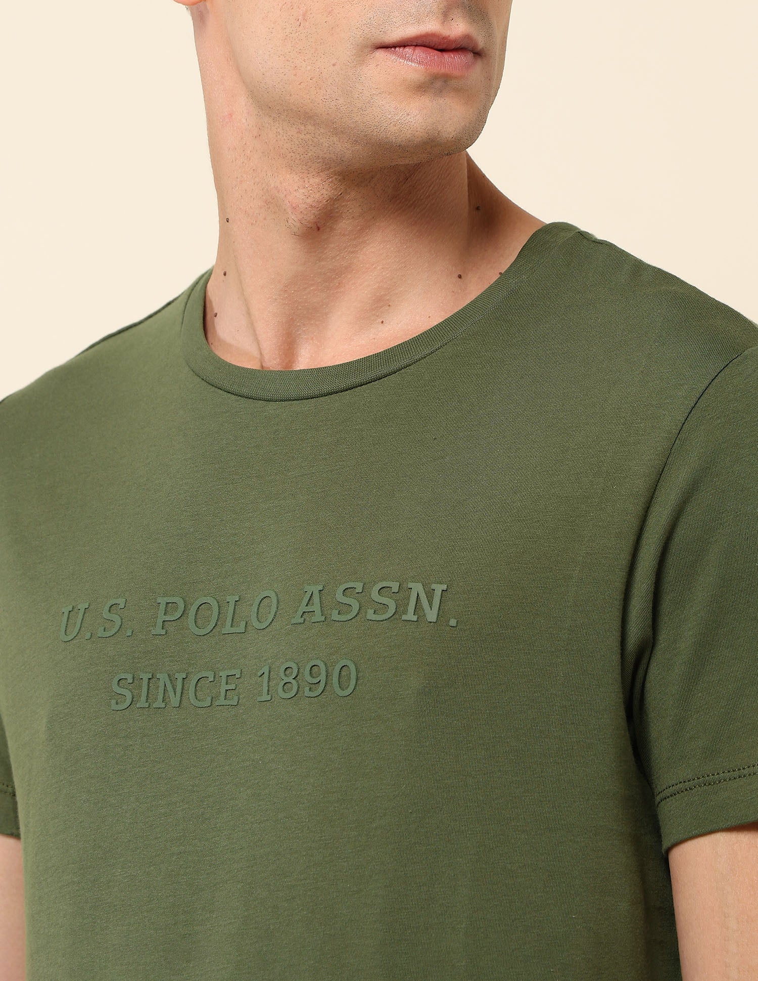 Slim Fit Brand Embossed T- Shirt Olive Green - U.S. Polo Assn. India | Large