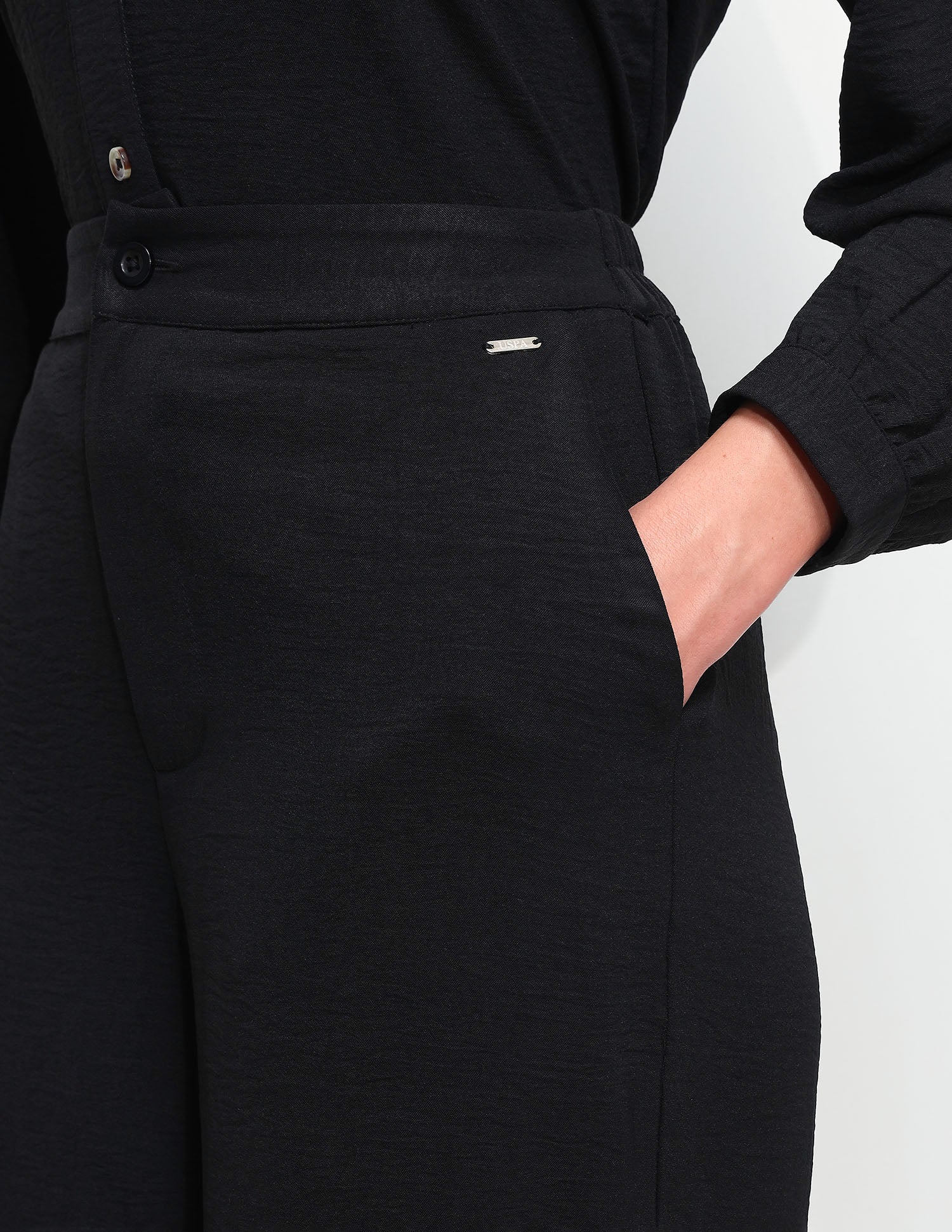High Rise Wide Leg Fit Trousers Black - U.S. Polo Assn. India | Large