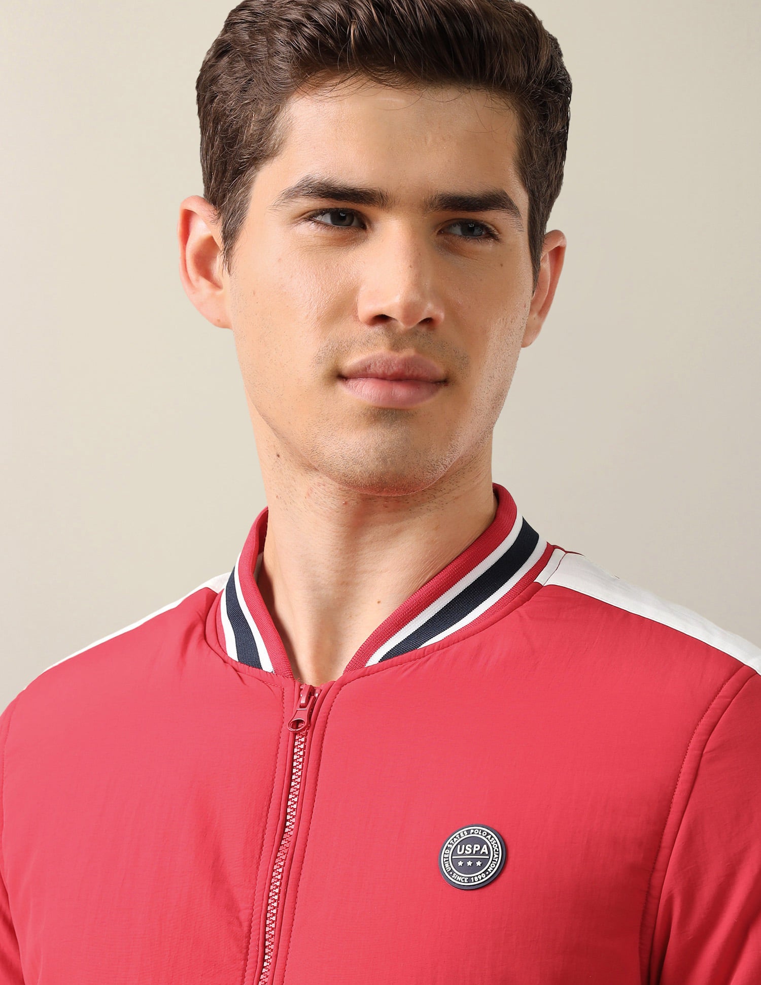 Stand Collar Solid Bomber Jacket Red - U.S. Polo Assn. India | Large